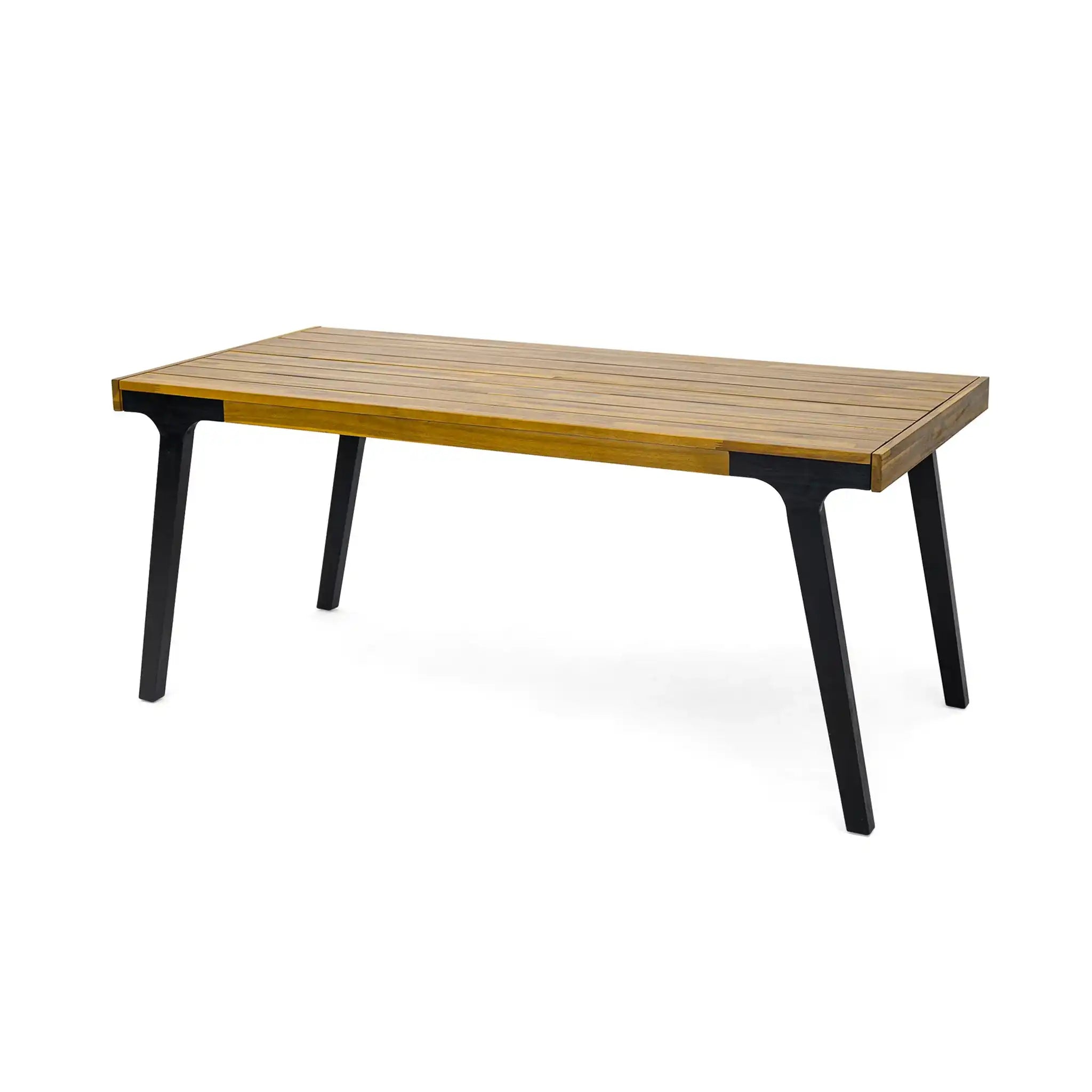 Acacia Wood Patio Dining Table, 69"L Rectangle Outdoor Table - Teak / Black