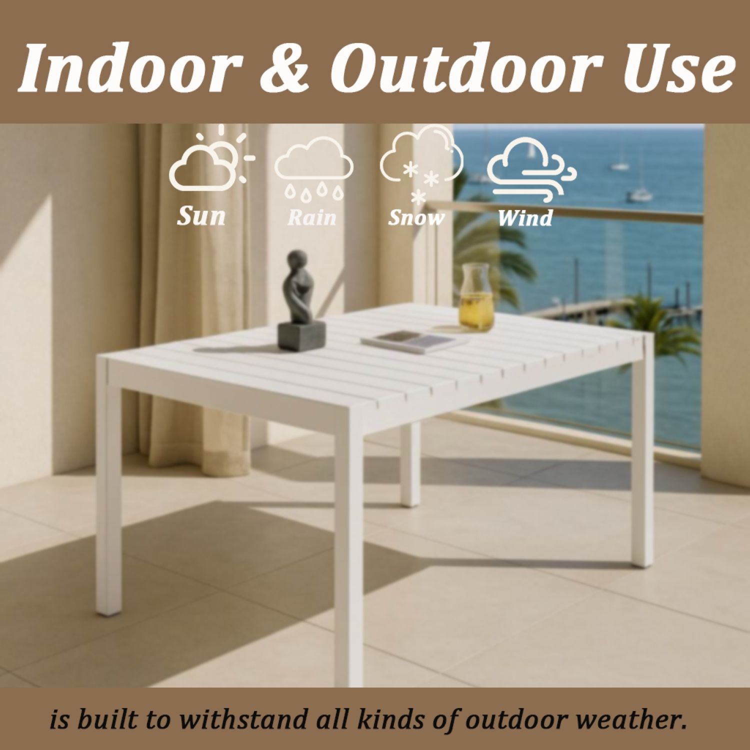 Modern Long Table, UV Resistant And Rust Proof, Pp Tabletop, UV Resistant Powder Coated Metal Legs - Snow White