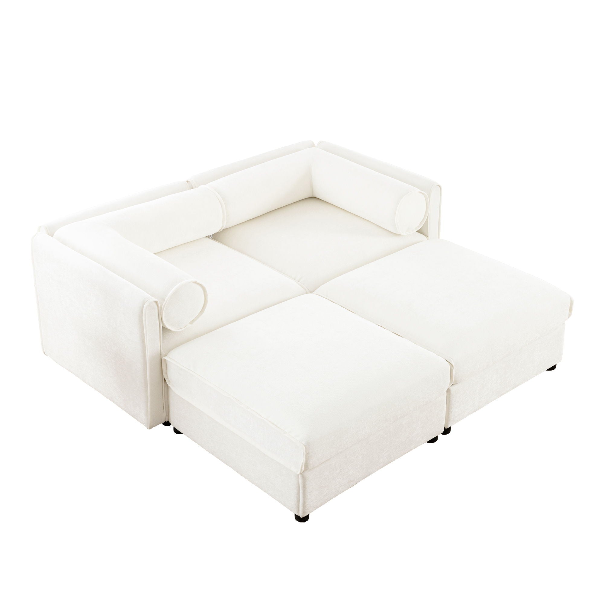 Contemporary Elegant White Chenille Sofa With Storage And Ottoman