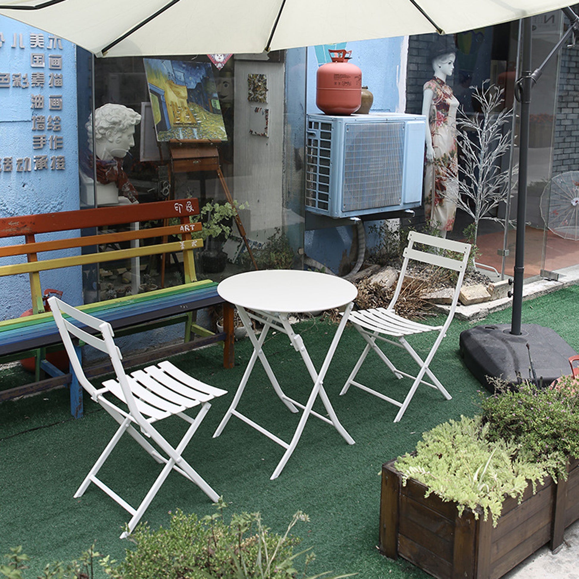 3 Piece Patio Bistro Set Of Foldable Round Table And Chairs - Best Buy Furniture