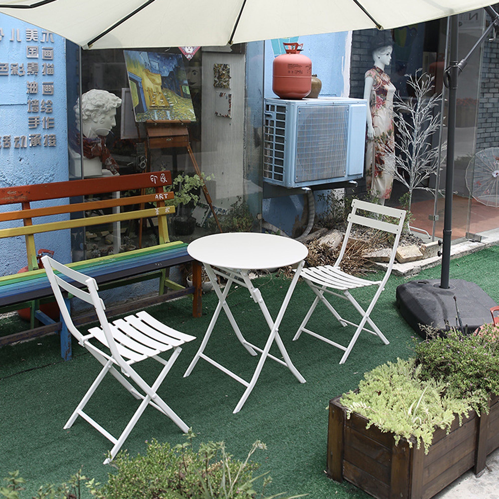 3 Piece Patio Bistro Set Of Foldable Round Table And Chairs - Best Buy Furniture