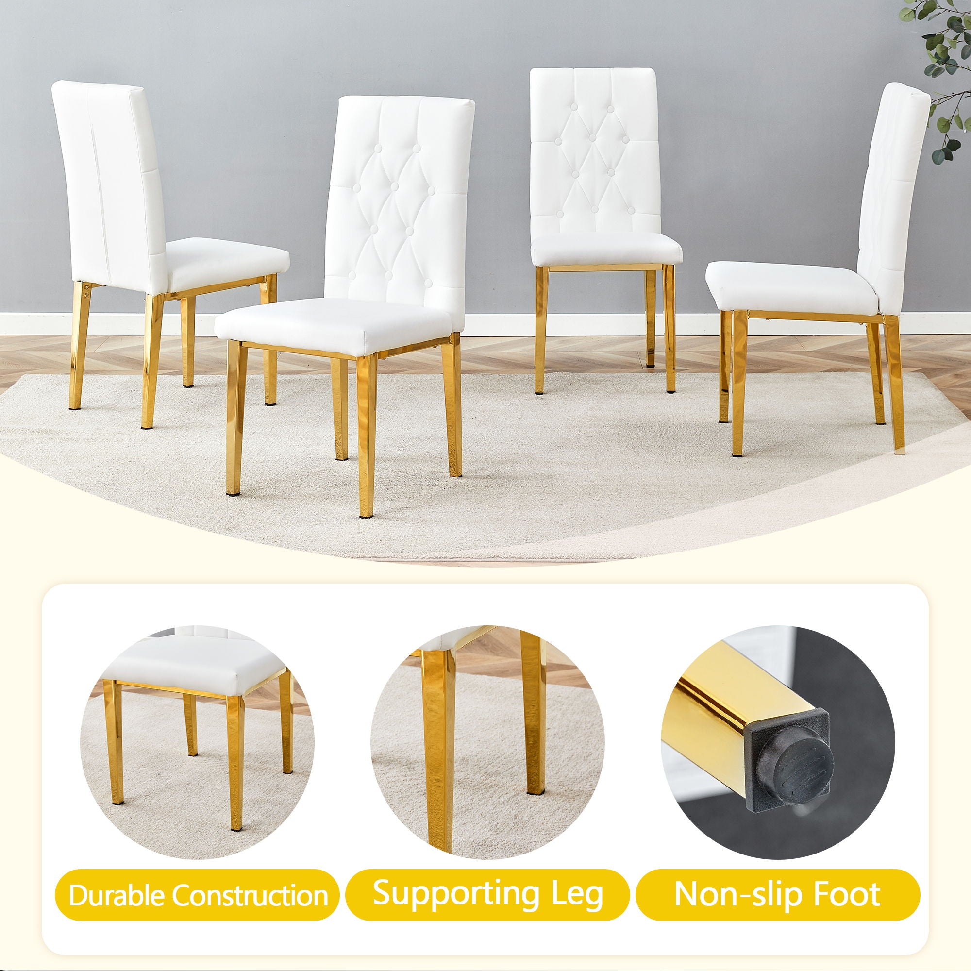 Vintage Style Armless Dining Chairs Set With Grid And Buckle Design
