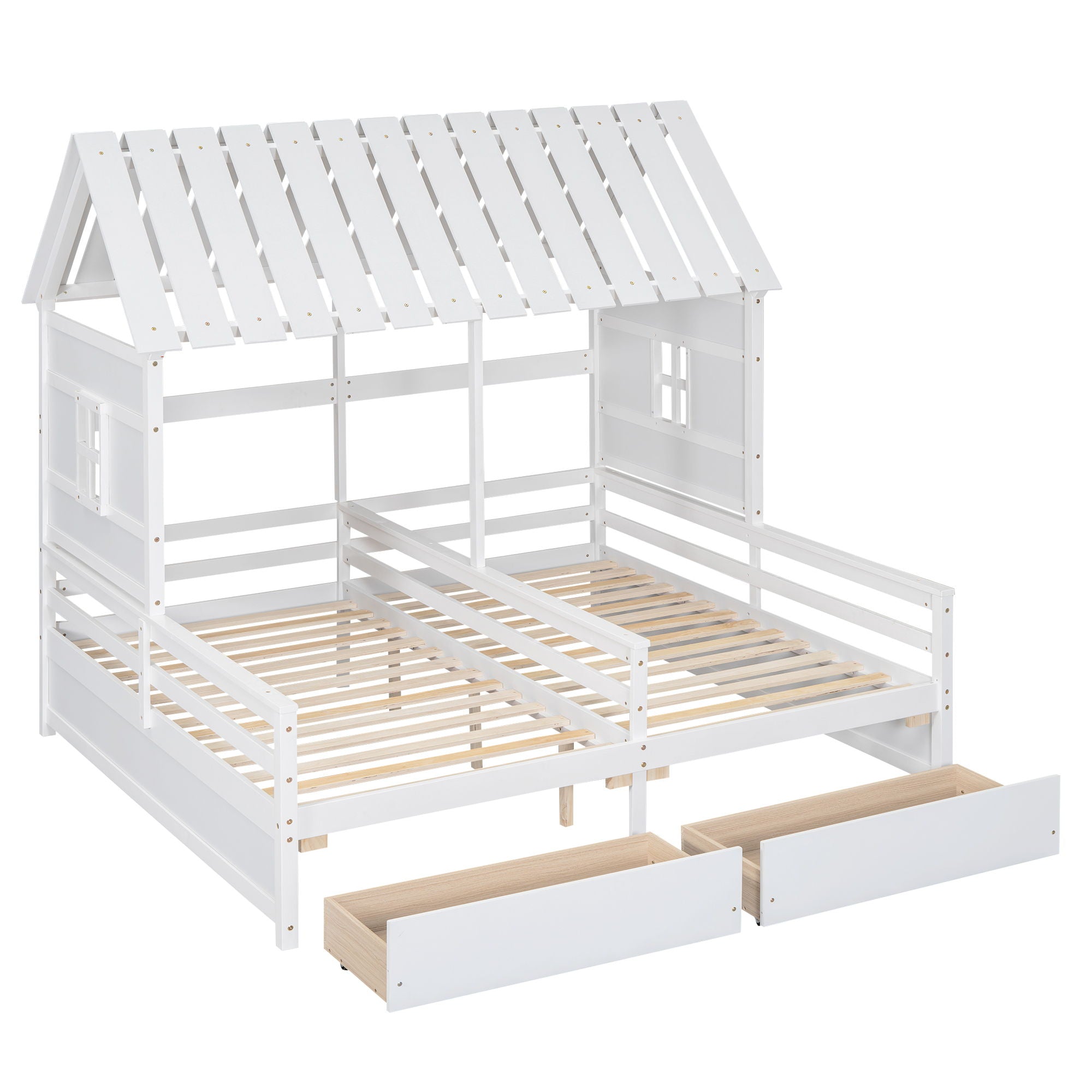 House Platform Beds With 2 Drawers, Side By Side Design