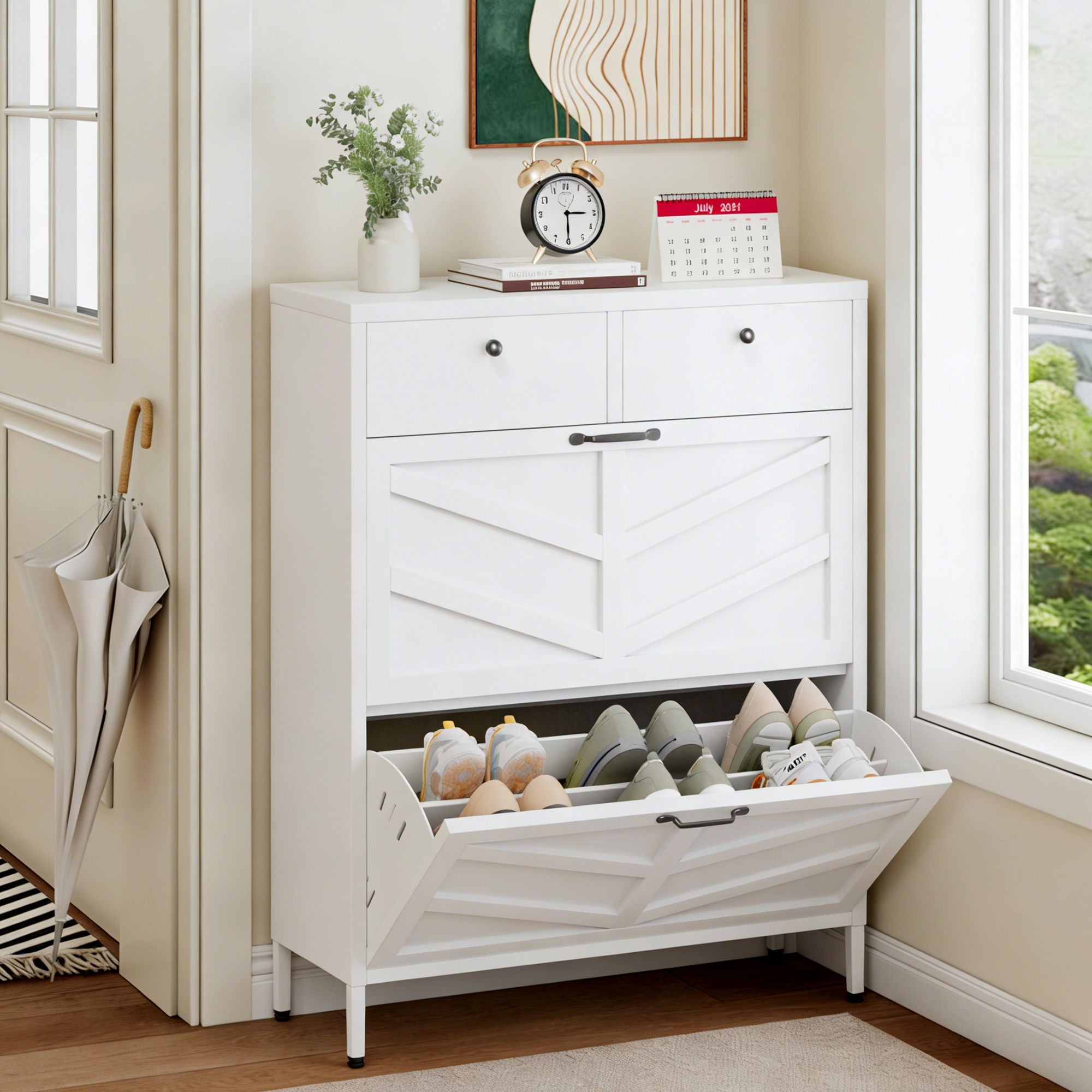 Shoe Cabinet With Flip Drawers