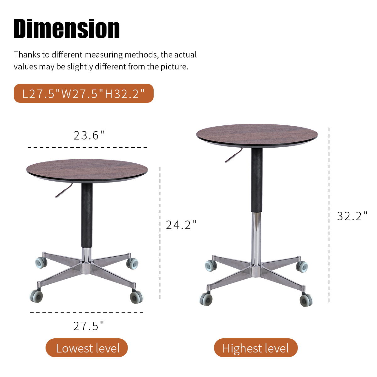 Movable, Adjustable, 360 Swivel Table With Star Base