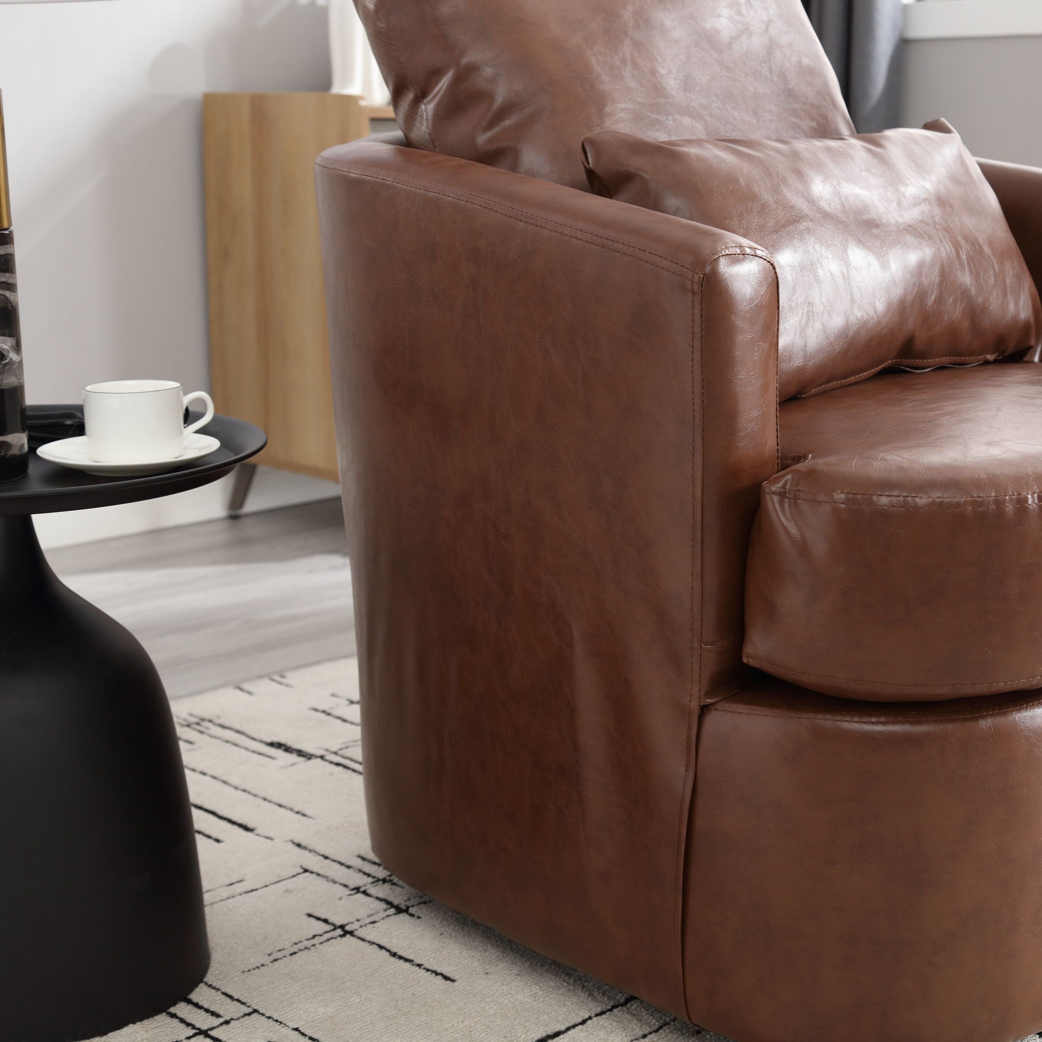 Modern Barrel Comfy Round Accent Sofa Chair, 360 Degree Swivel