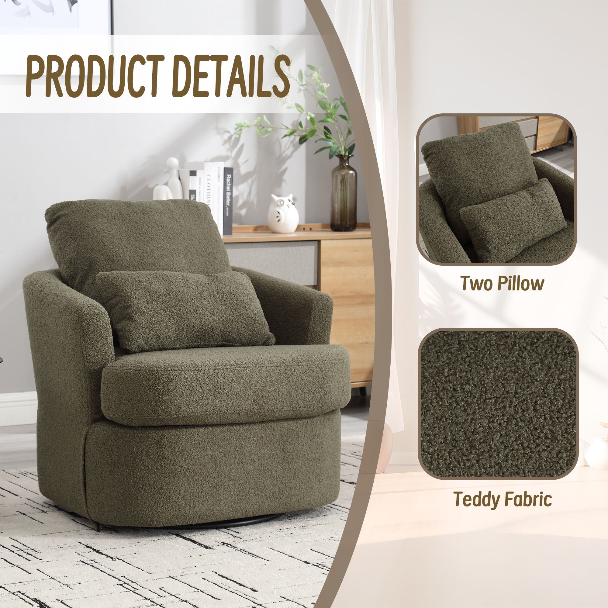 Modern Barrel Comfy Round Accent Sofa Chair, 360 Degree Swivel
