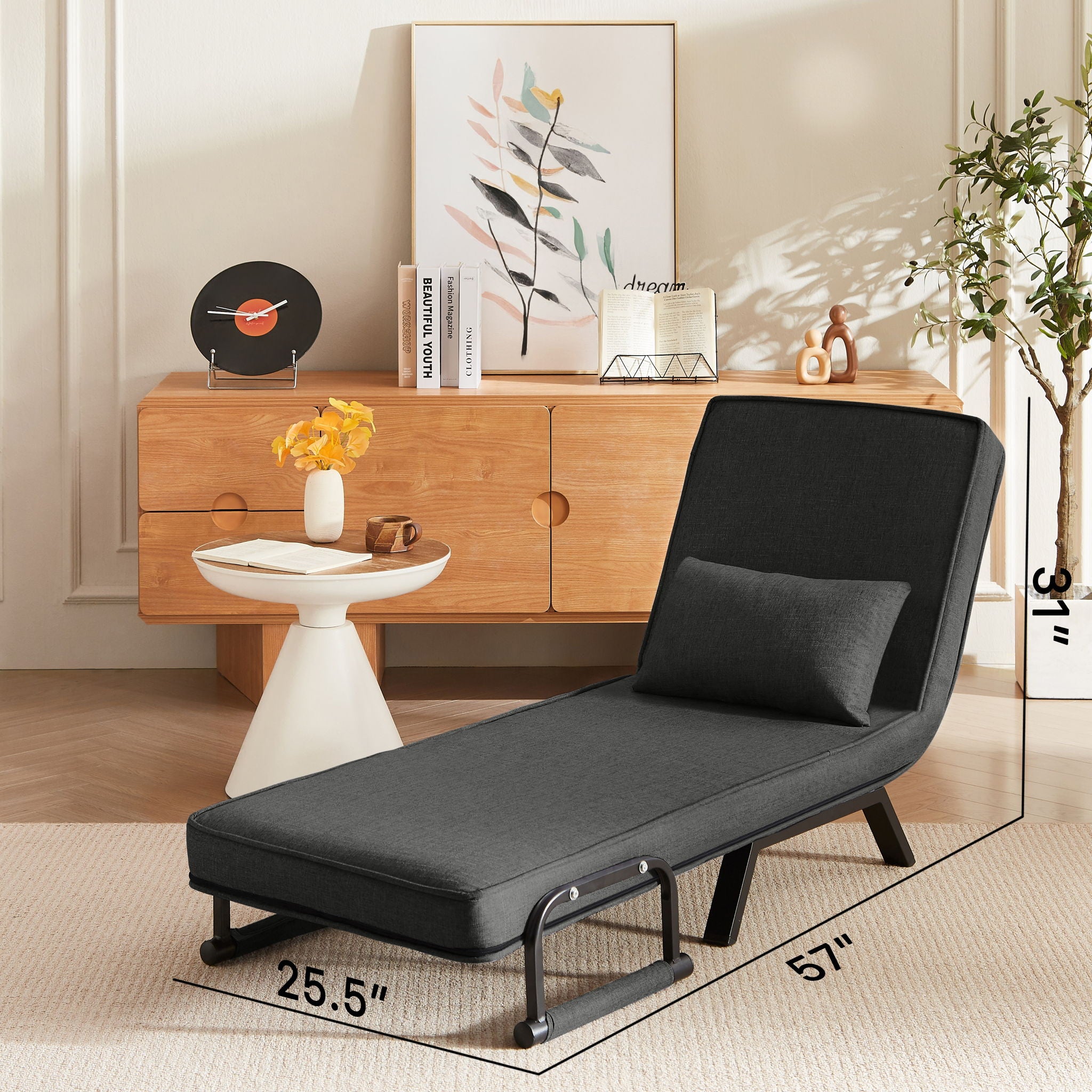 Convertible 5 In 1 Folding Chair Bed With Adjustable Backrest & Pillow Linen
