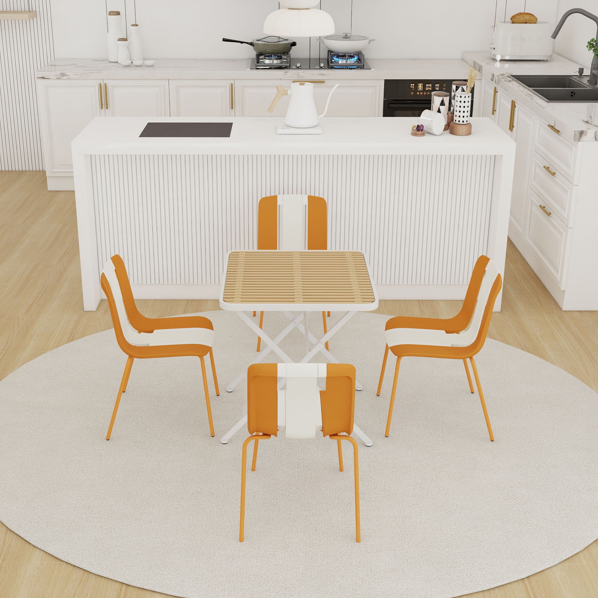 4 Piece Set Of Modern Striped Single Chairs With Folding Square Table