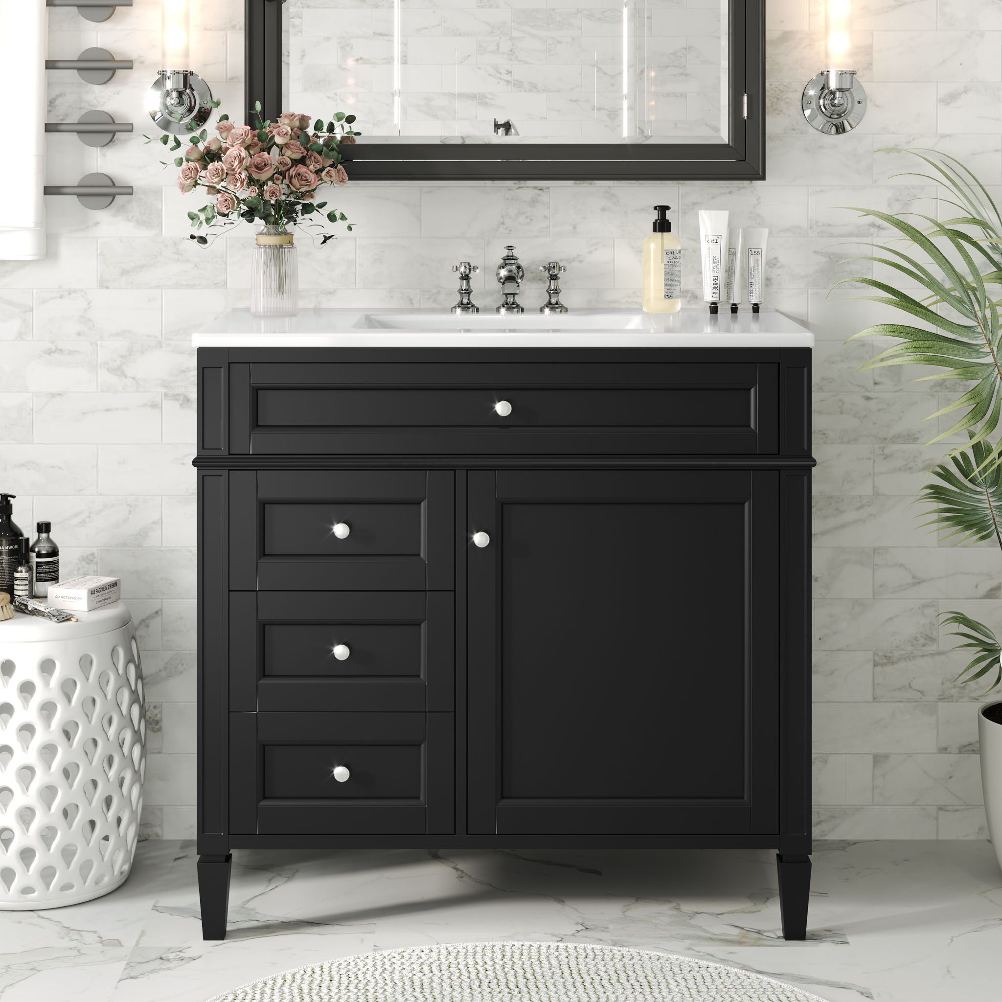 Bathroom Vanity With Top Sink, 2 Drawers And Tip Out Drawer