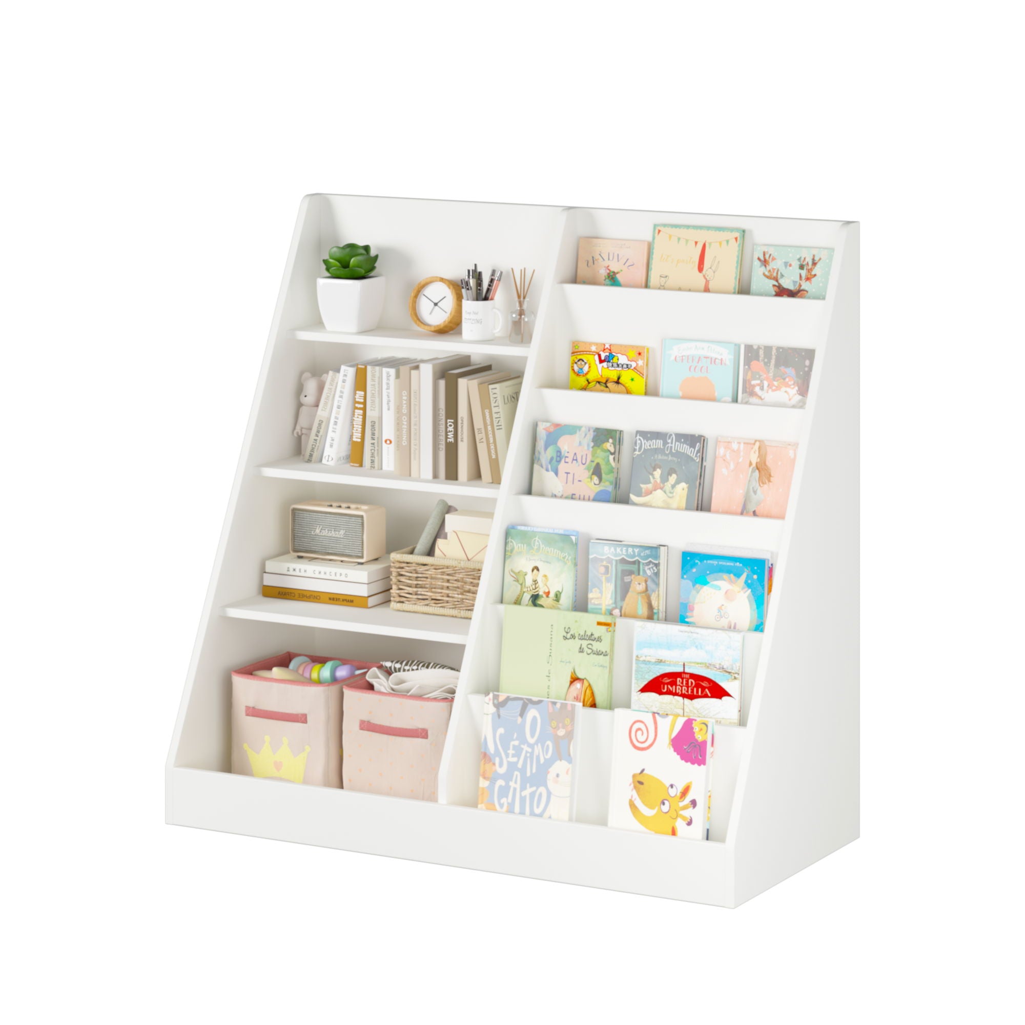 Bookshelf And Toy Storage Organizer, 4 Tier Bookcase With Display Stand For Playroom