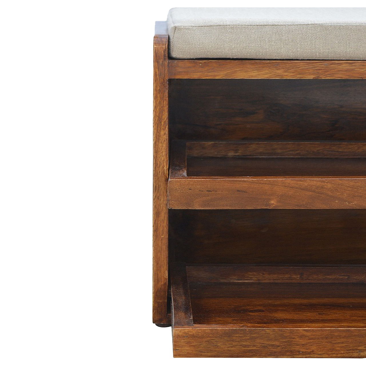 Pull Out Shoe Bench - Chestnut / Mud Linen