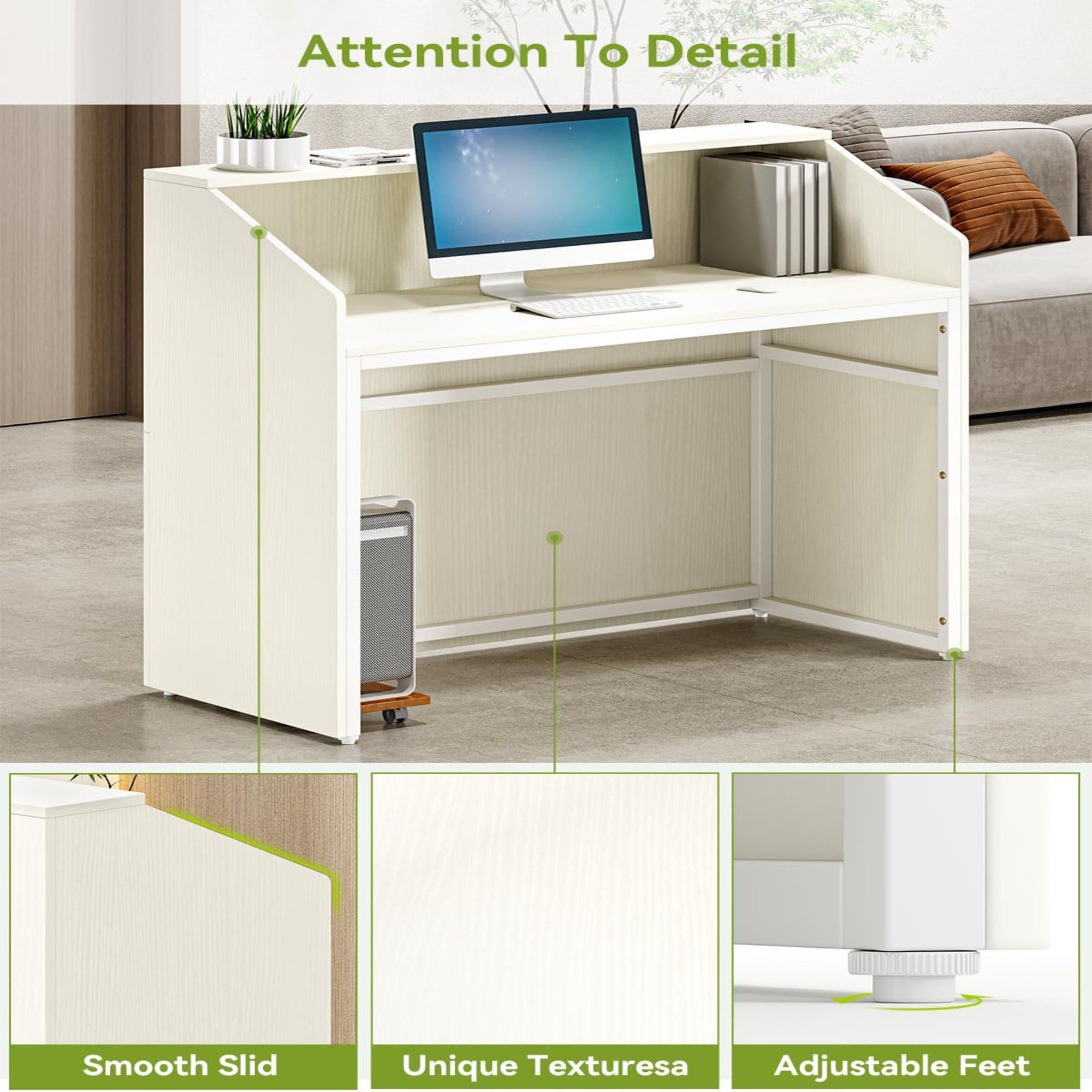 Modern Reception Desk, Front Desk Table With Cable Grommet & Privacy Panels