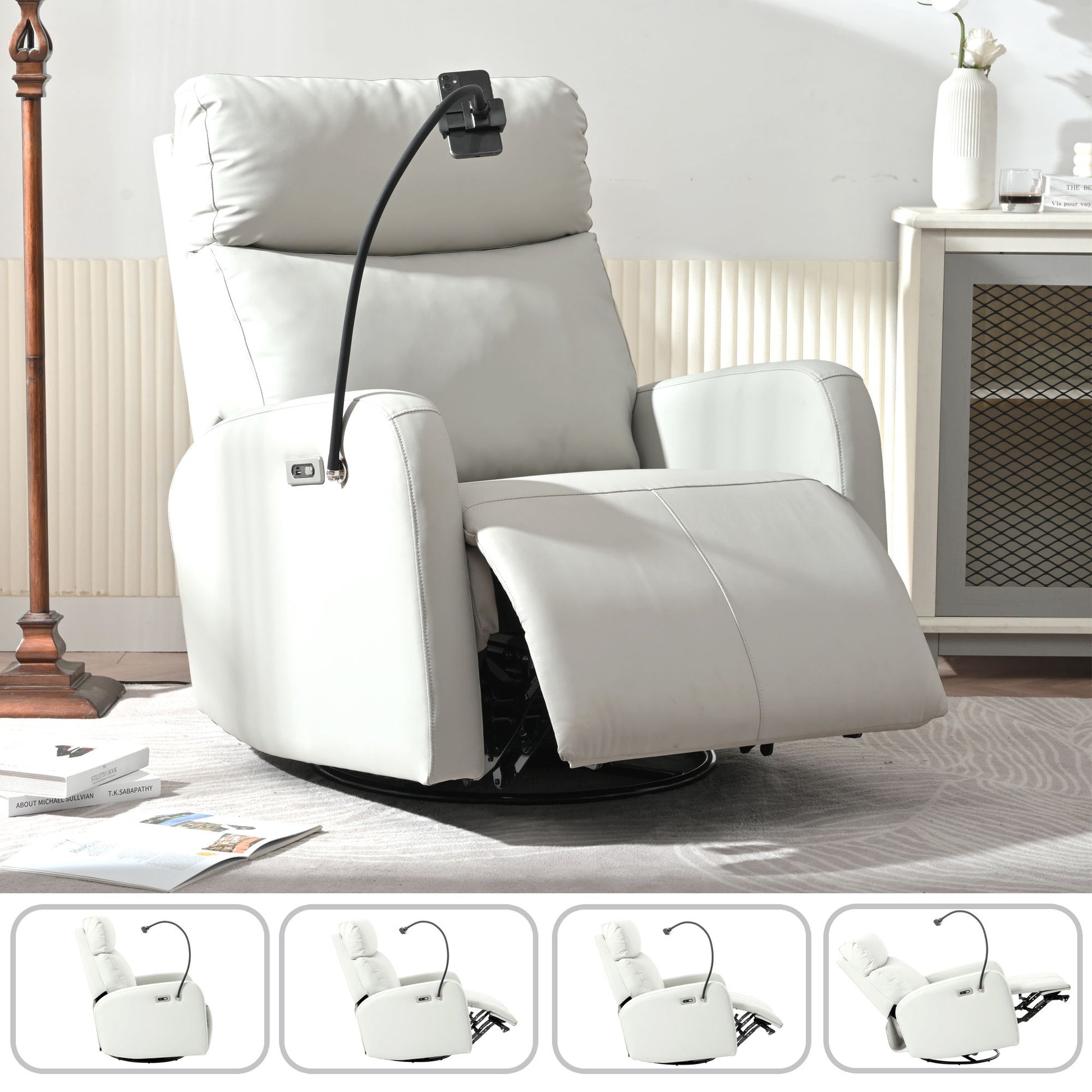 31.5" 270 Power Swivel Rocker Recliner Chair, Electric Glider Reclining Sofa With USB Ports, Power Swivel Glider, Rocking Chair Nursery Recliners For Living Room Bedroom - Light Gray - Best Buy Furniture