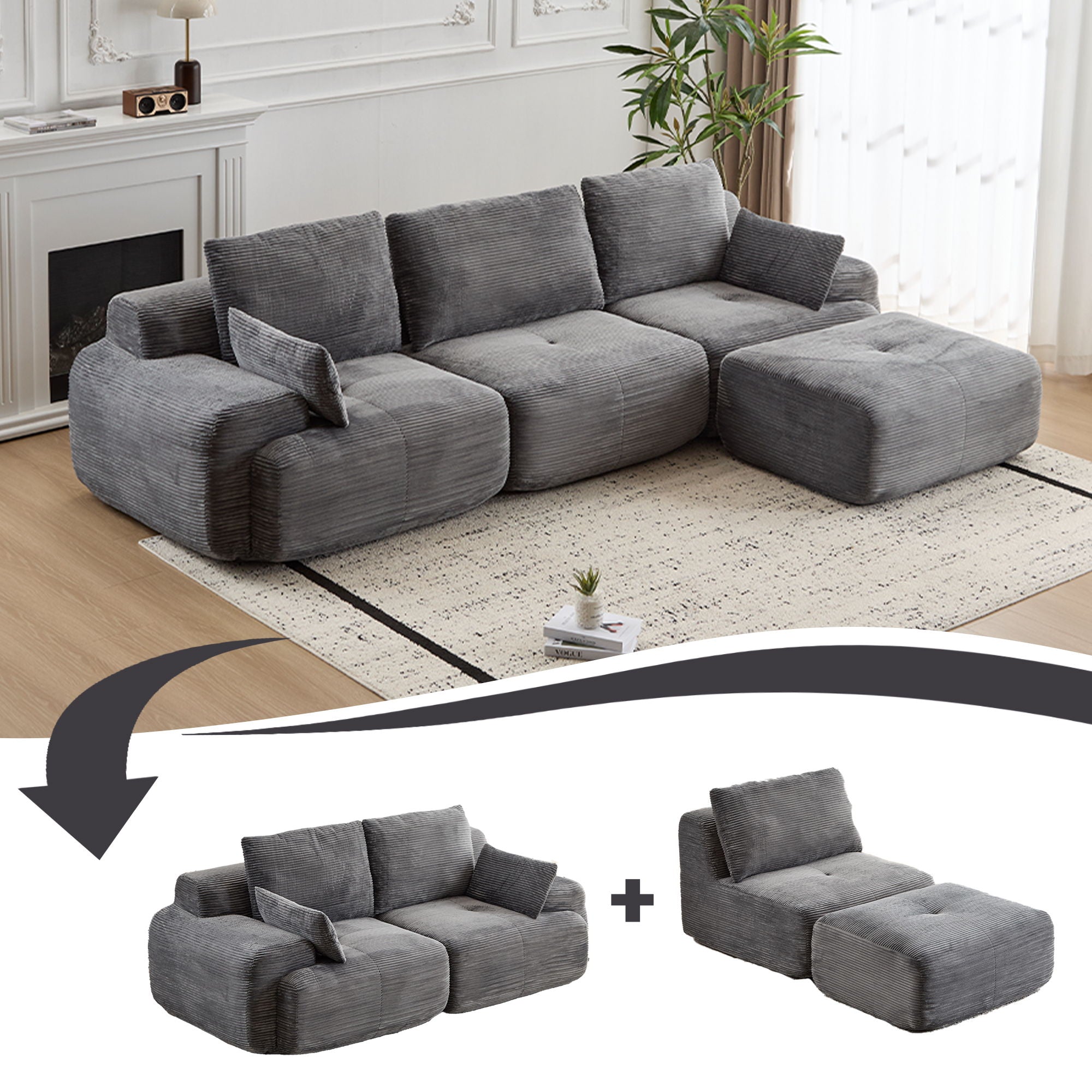 Compressed Sofa, Large Sectional Couches For Living Room - Gray