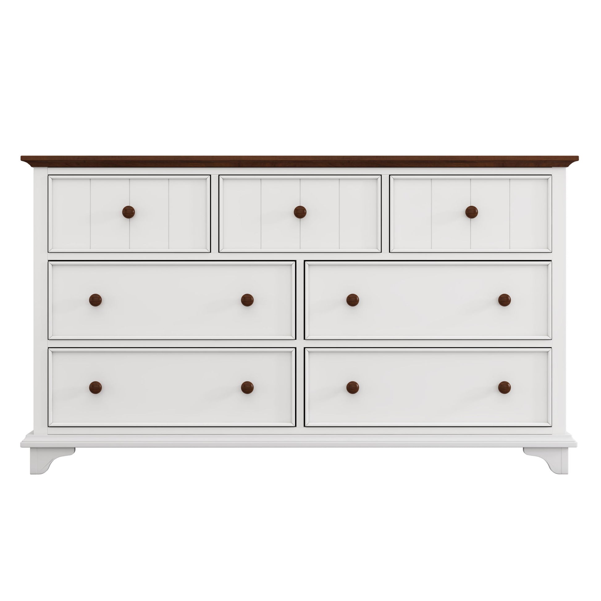Wooden Captain Seven Drawer Dresser For Bedroom, Living Room, Kids' Room - White / Walnut - Best Buy Furniture
