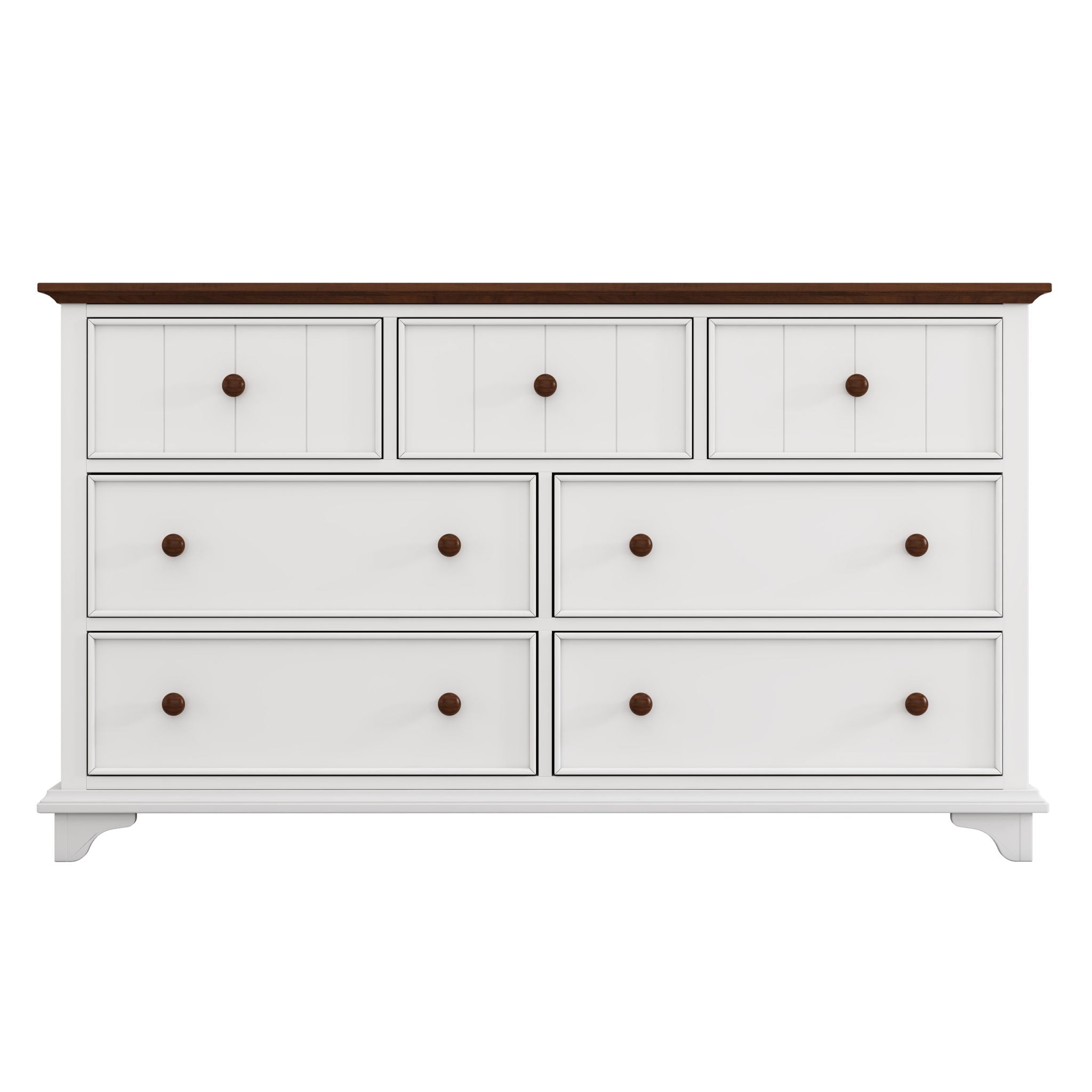Wooden Captain Seven Drawer Dresser For Bedroom, Living Room, Kids' Room - White / Walnut - Best Buy Furniture