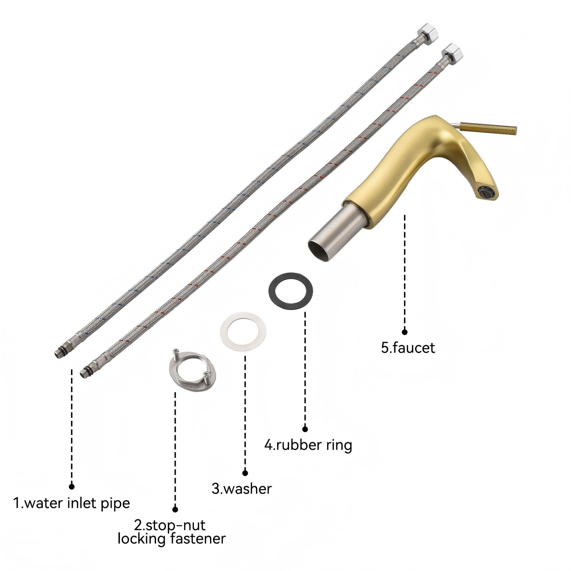 Contemporary Single Handle Lavatory Basin Faucet Durable Brass - Brushed Gold