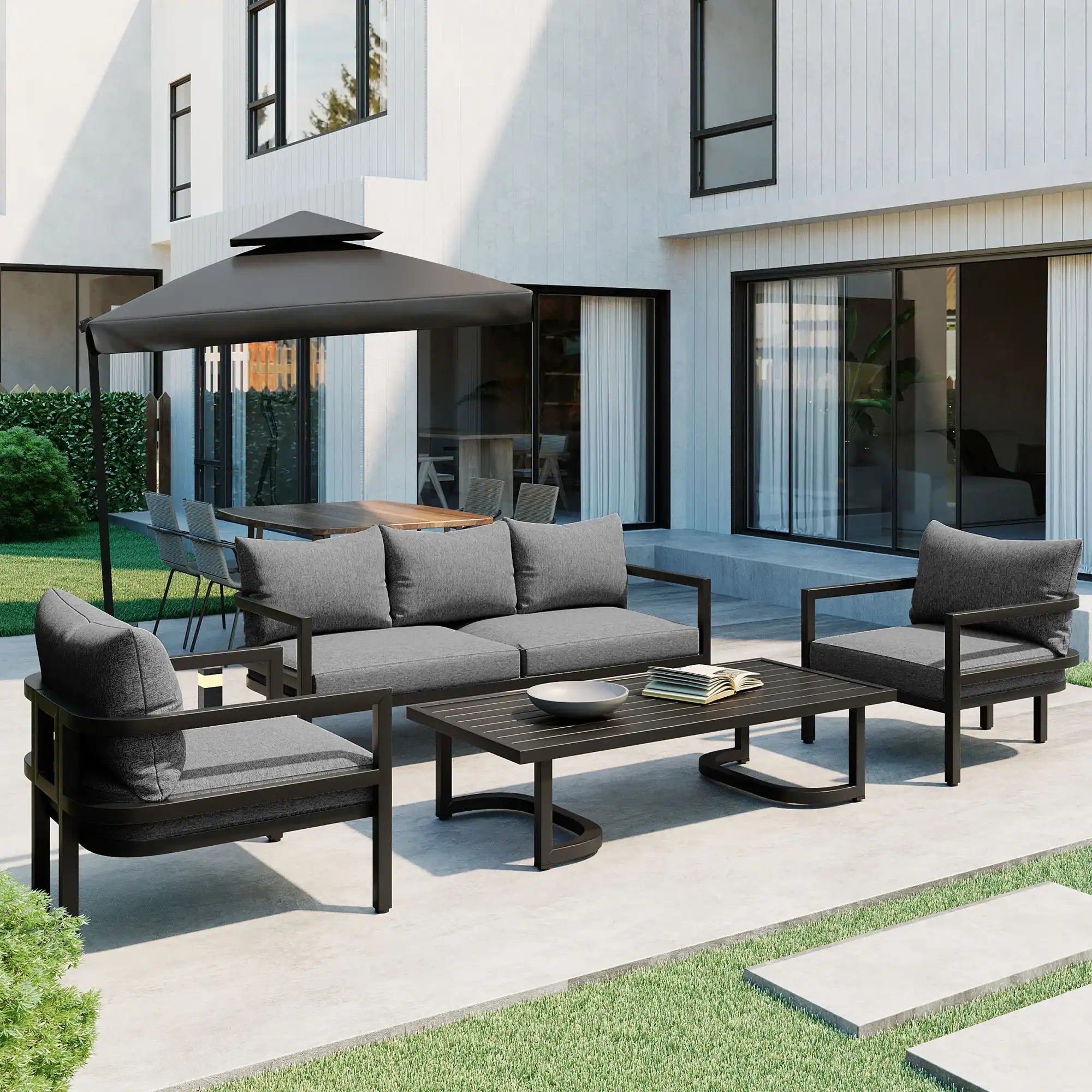 LuxeHaven Outdoor Steel Sofa 4 Piece Set