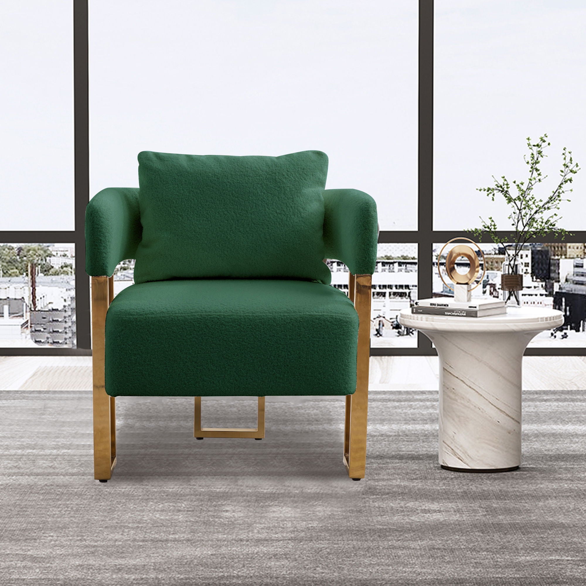 Modern Decorative Chair Teddy Fleece Upholstered And Metal Foot