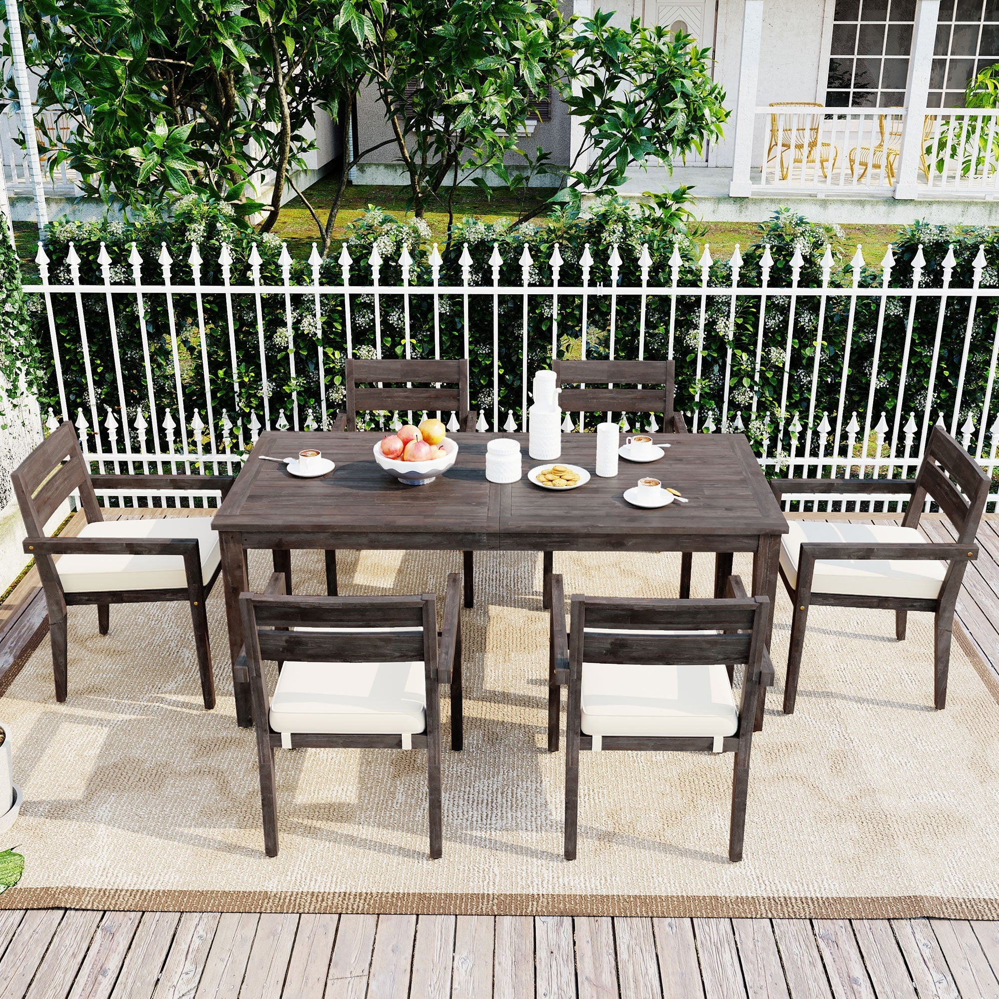 7 Pieces Acacia Wood Outdoor Dining Set with Cushions