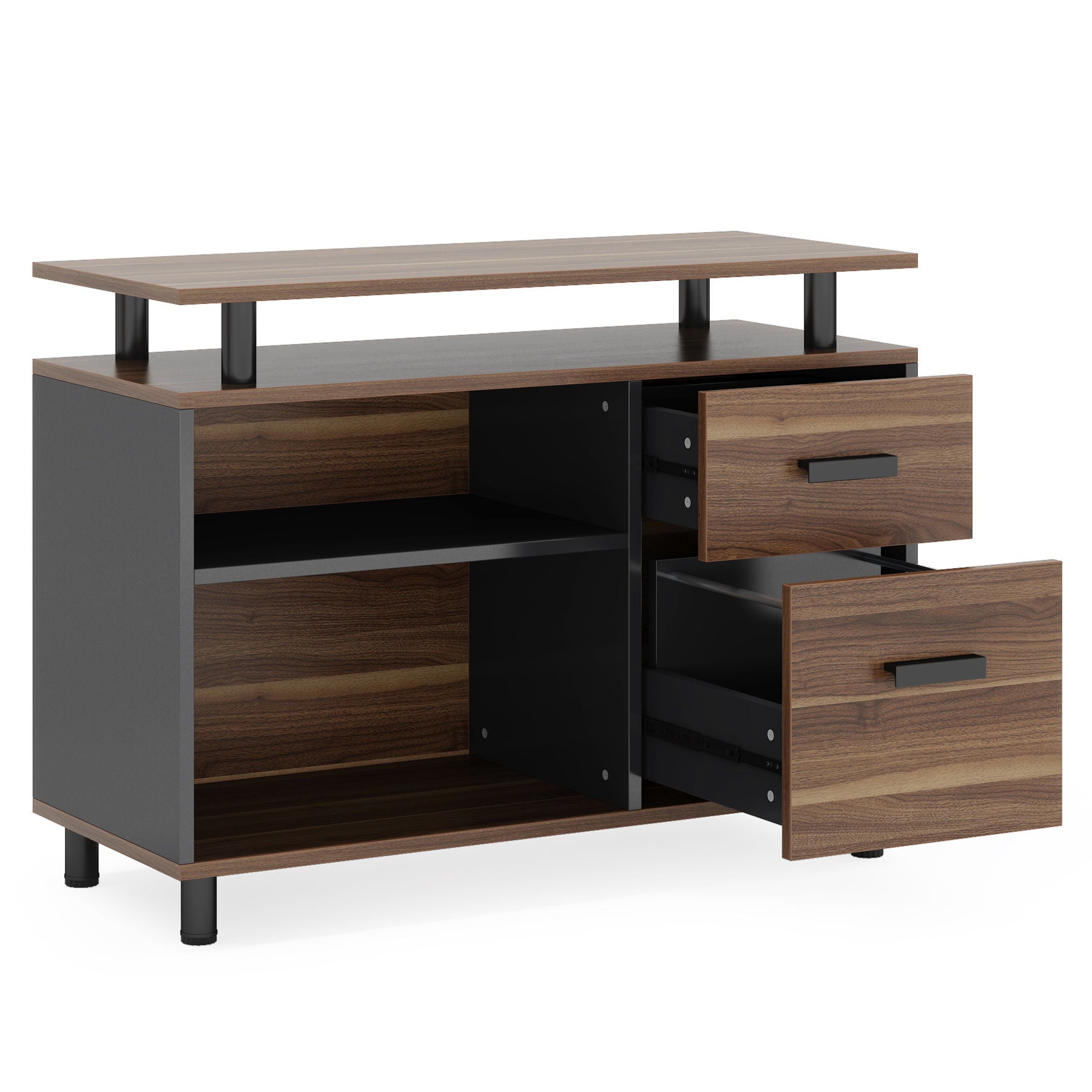 L-Shaped Executive Desk With File Cabinet , Office Workstation With Drawers, Shelves & Storage