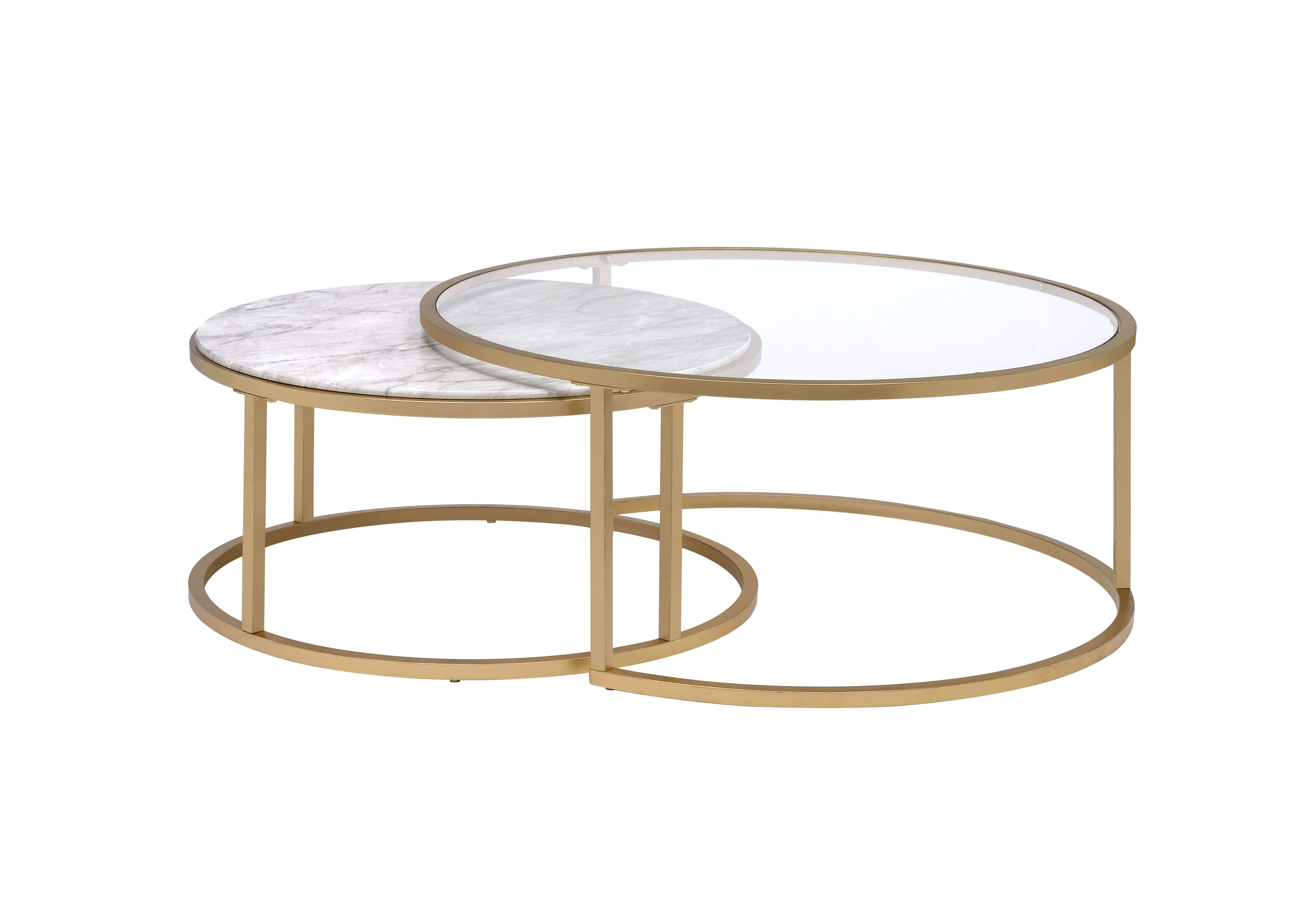 Shanish - Engineered Stone Top Nesting Table Set - Gold - Best Buy Furniture