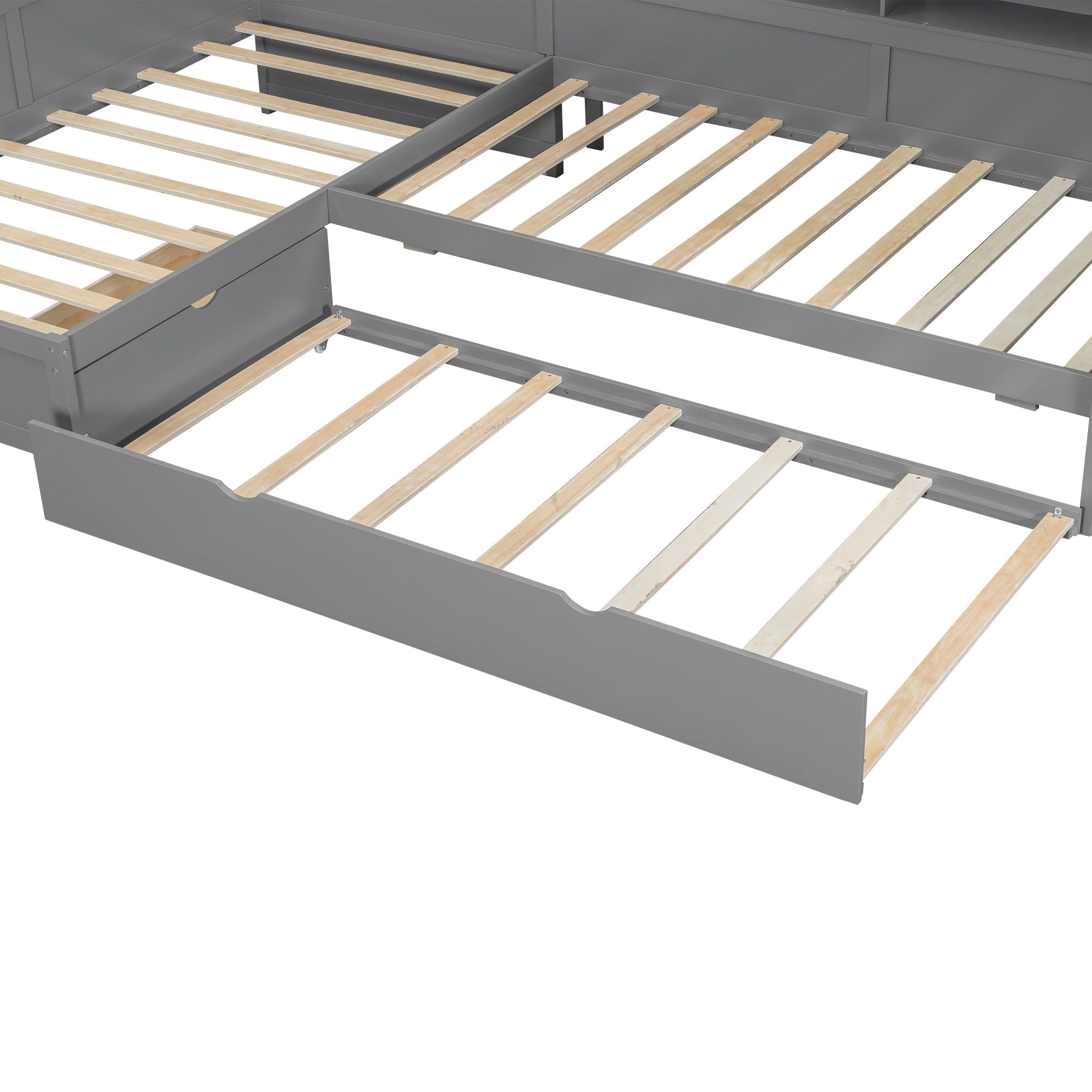 L Shaped Platform Bed With Trundle And Drawer