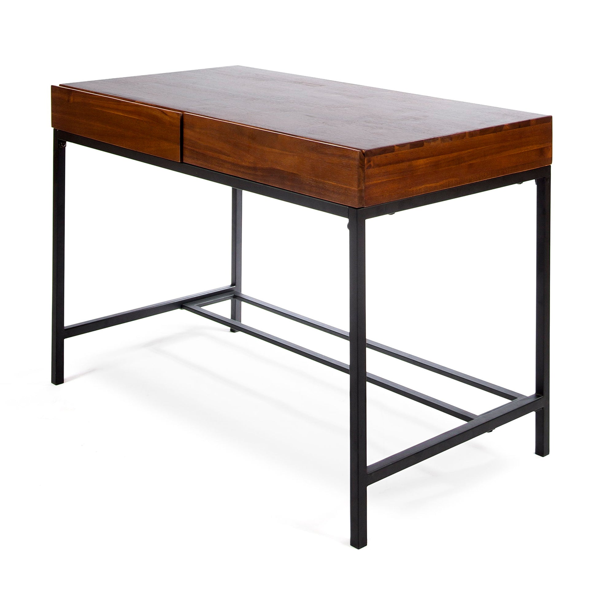 Industrial Style Storage Desk With Acacia Wood Top And Metal Legs - Oak - Best Buy Furniture