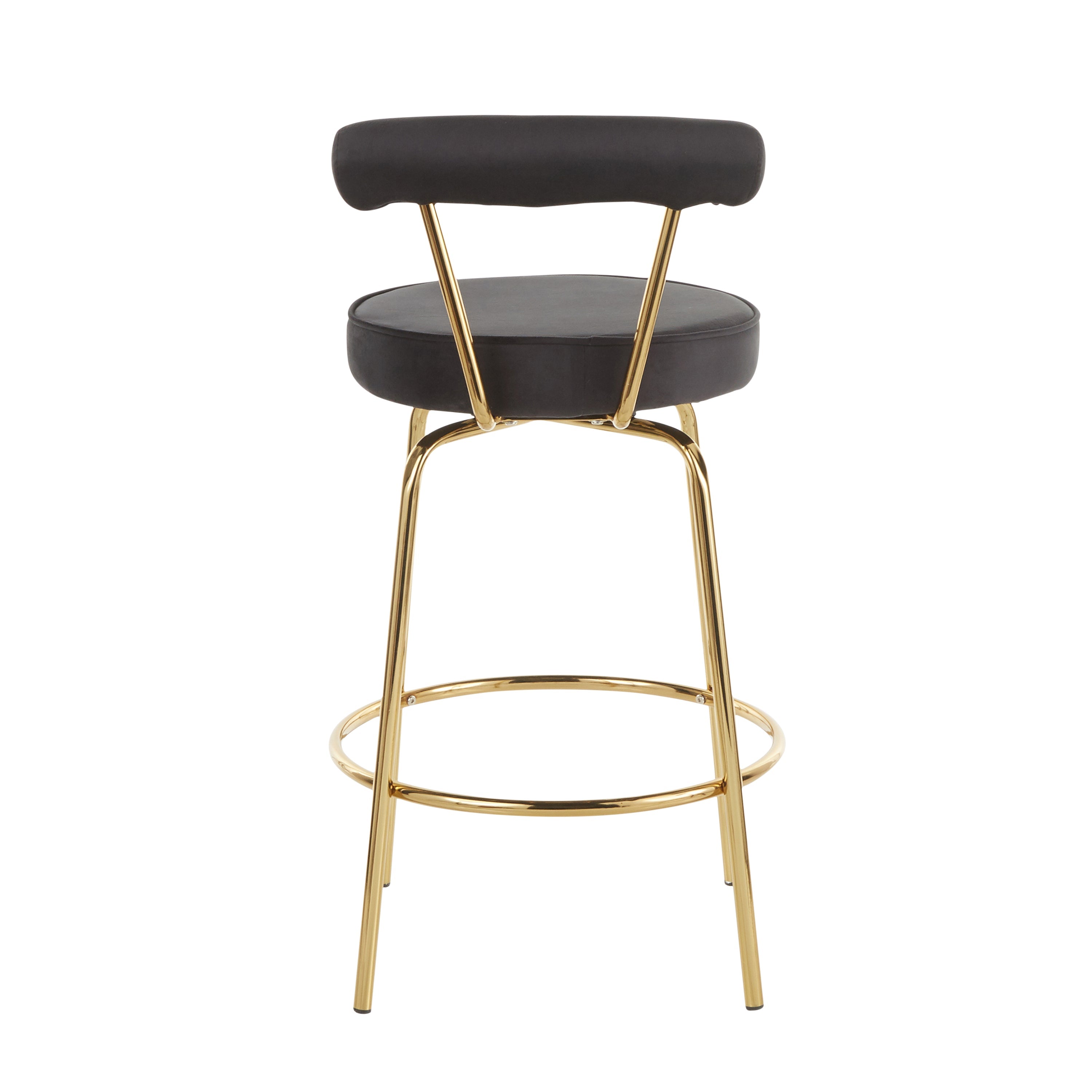 Rhonda Glam Counter Stool in Gold Metal and Black Velvet - Set of 2