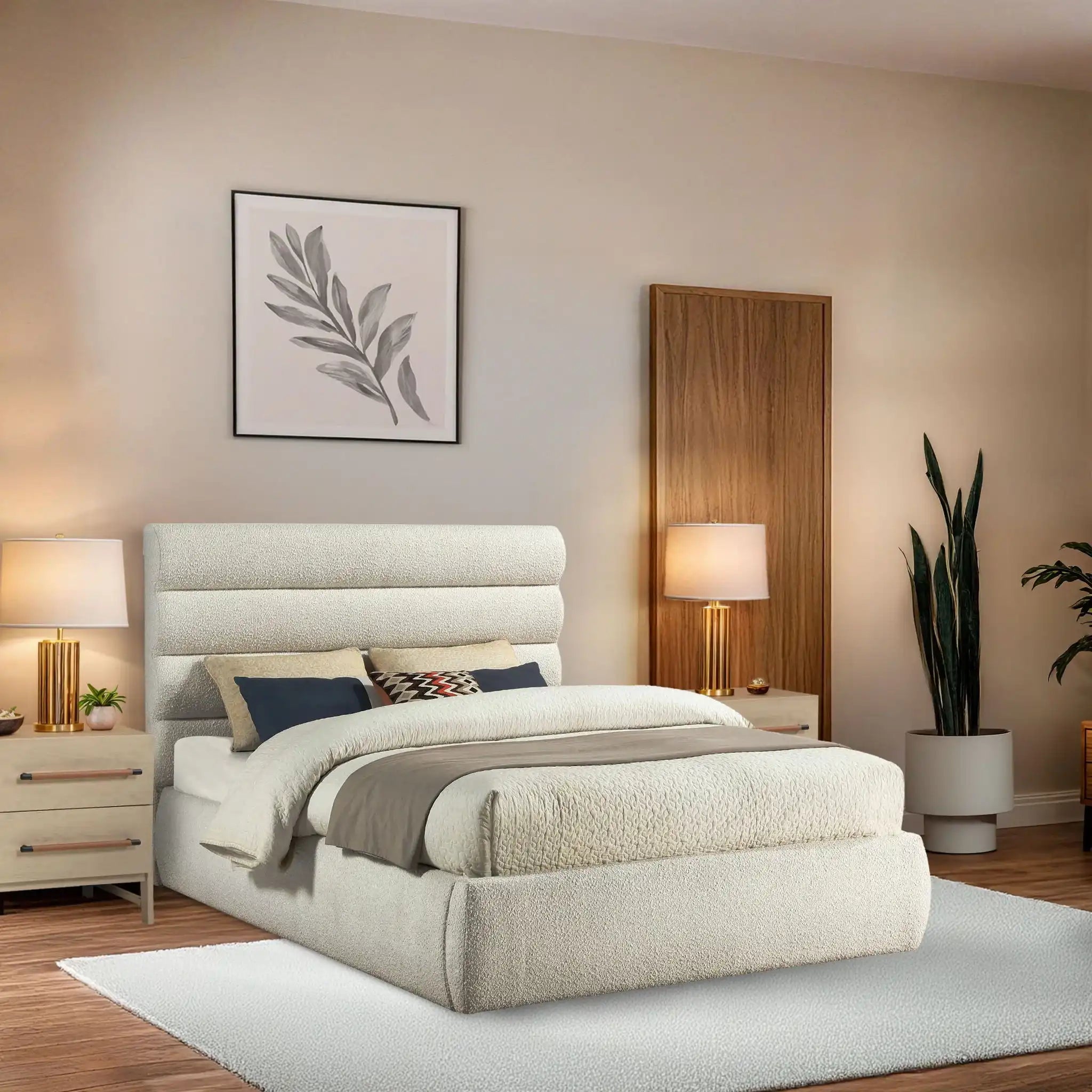 Adam - Boucle Fabric Bed With 52" Headboard
