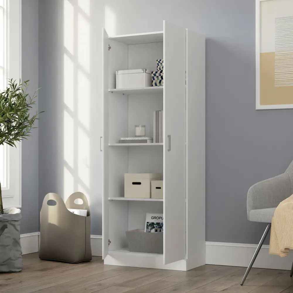 Alara - Height Simplistic Modern Double Door Storage Cabinet - White - Best Buy Furniture