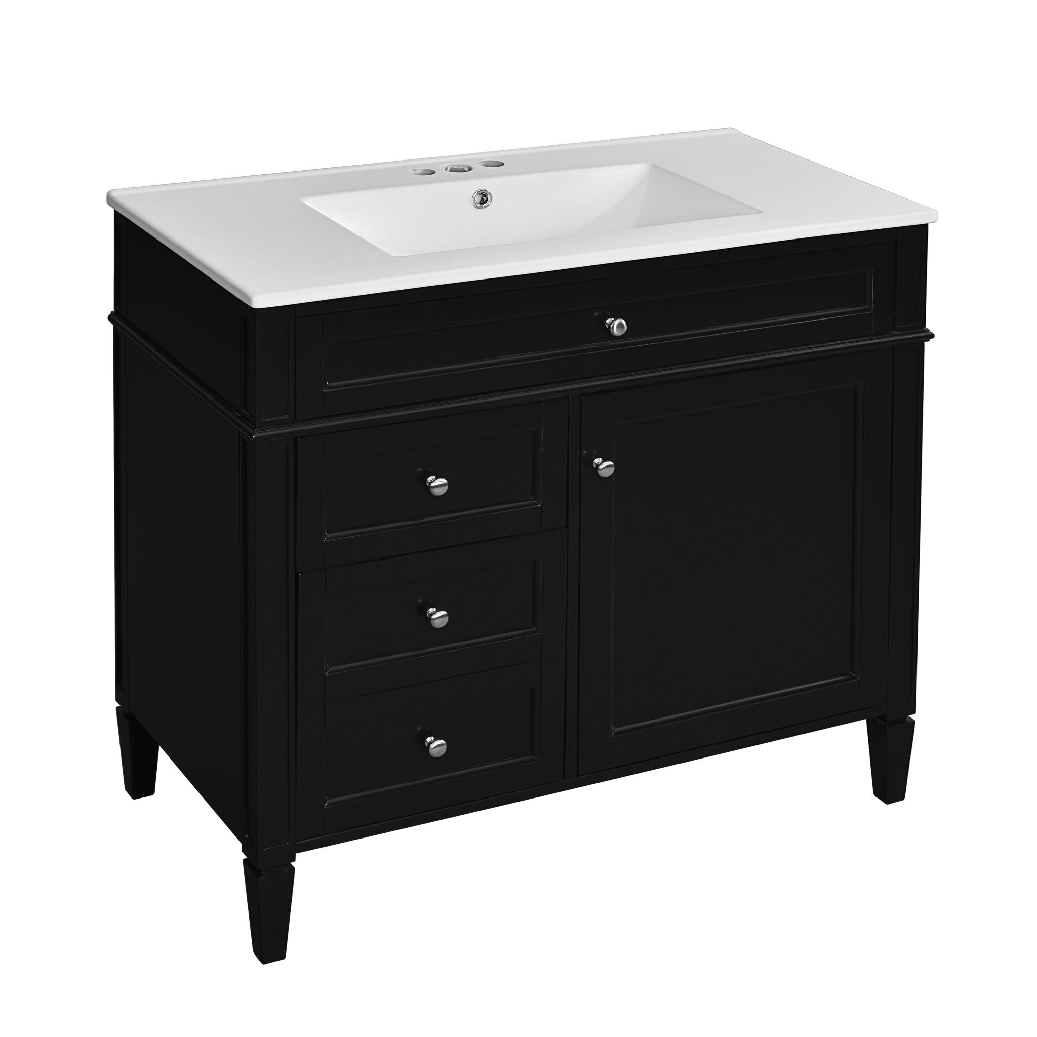 Bathroom Vanity With Mirror Cabinet, Single Sink With 2 Soft Closing Doors And 4 Drawers