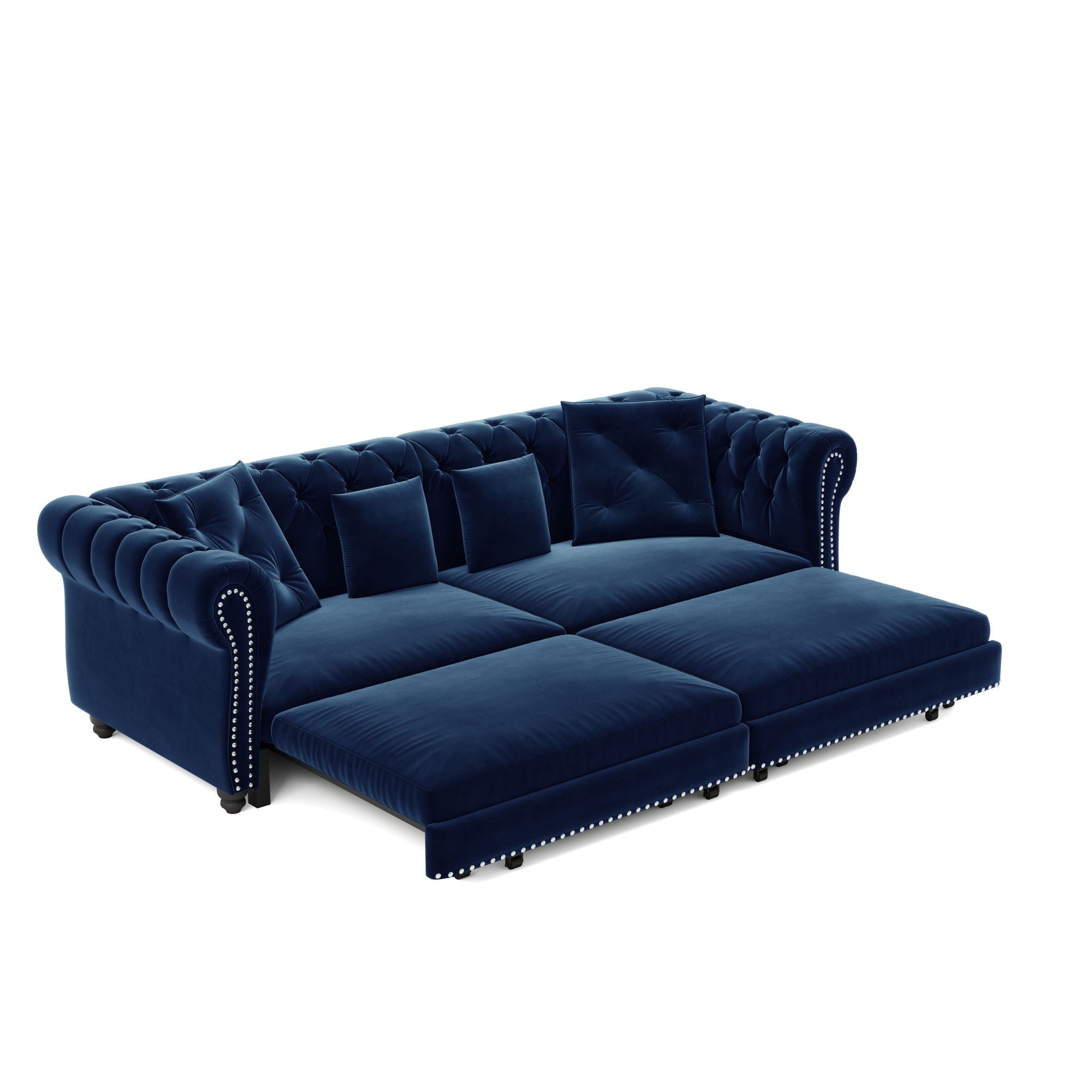 3 In 1 Pull Out Sofa Bed, Convertible Sleeper Sofa Bed, 3 Seater Sofa With Movable Ottoman - Blue