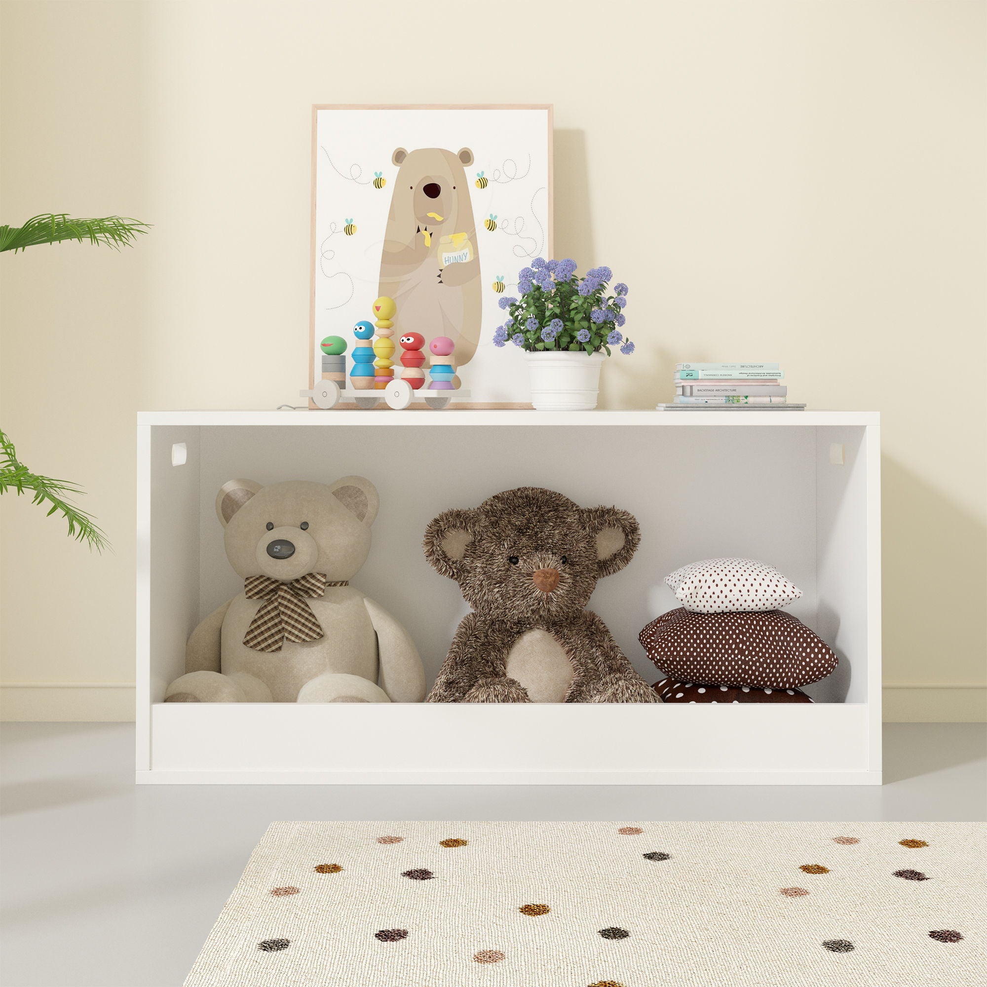 Open Toy Storage Box For Kids, Organizer Bin For Plush Toys, Books - White