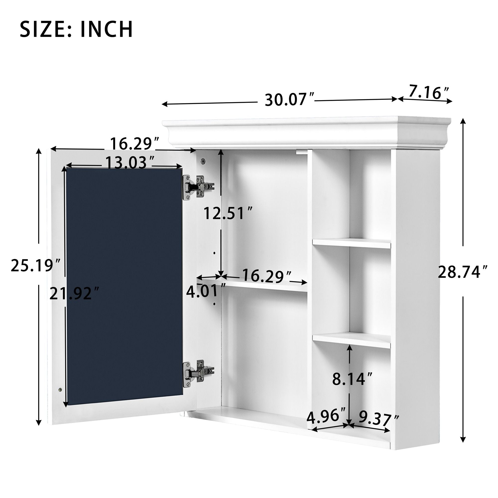 Bathroom Medicine Cabinet With Mirror, Wall Mounted Mirror Cabinet & Storage Organizer, Over The Toilet Storage White Storage Cabinet For Bathroom - White