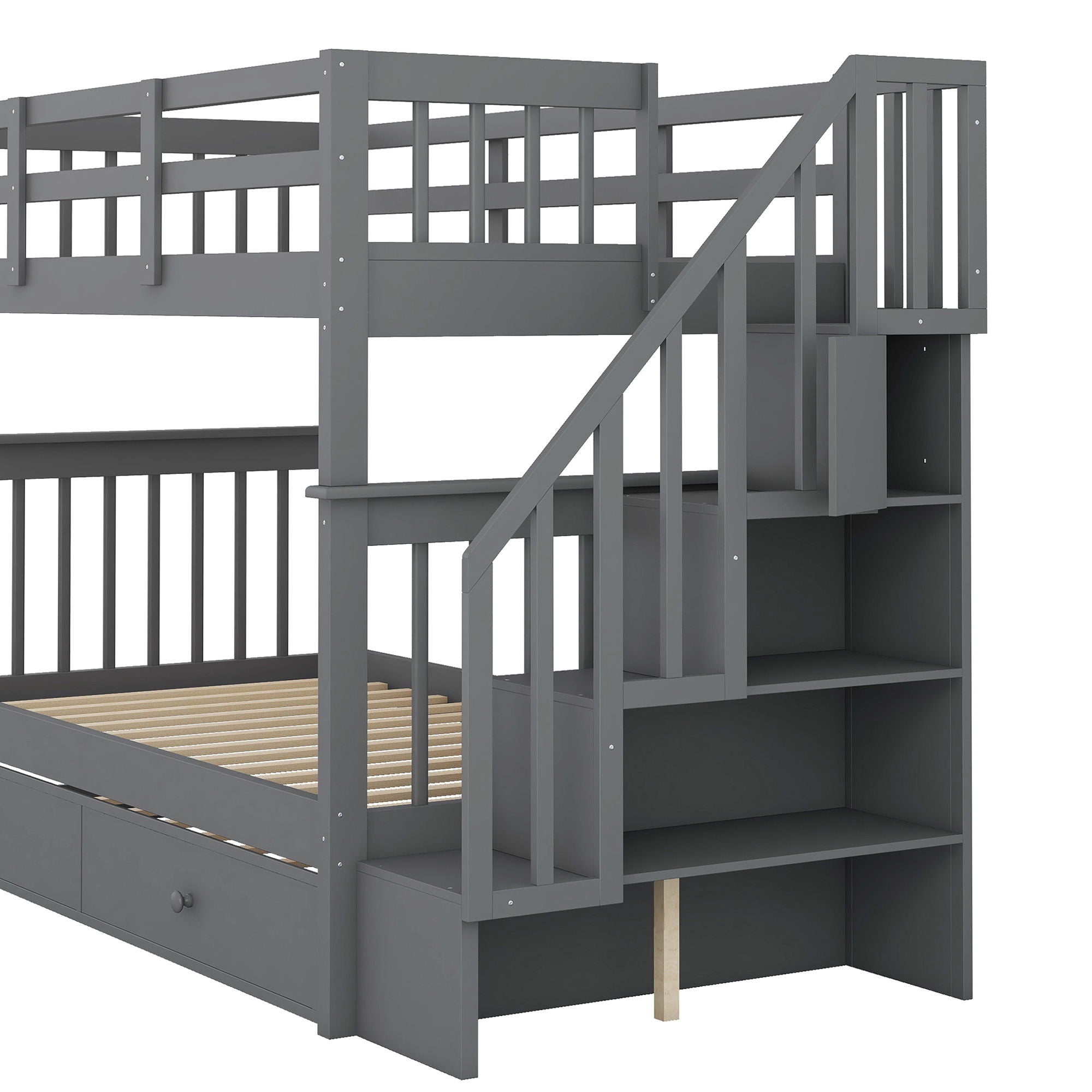 Stairway Bunk Bed With Storage And Guard Rail For Bedroom