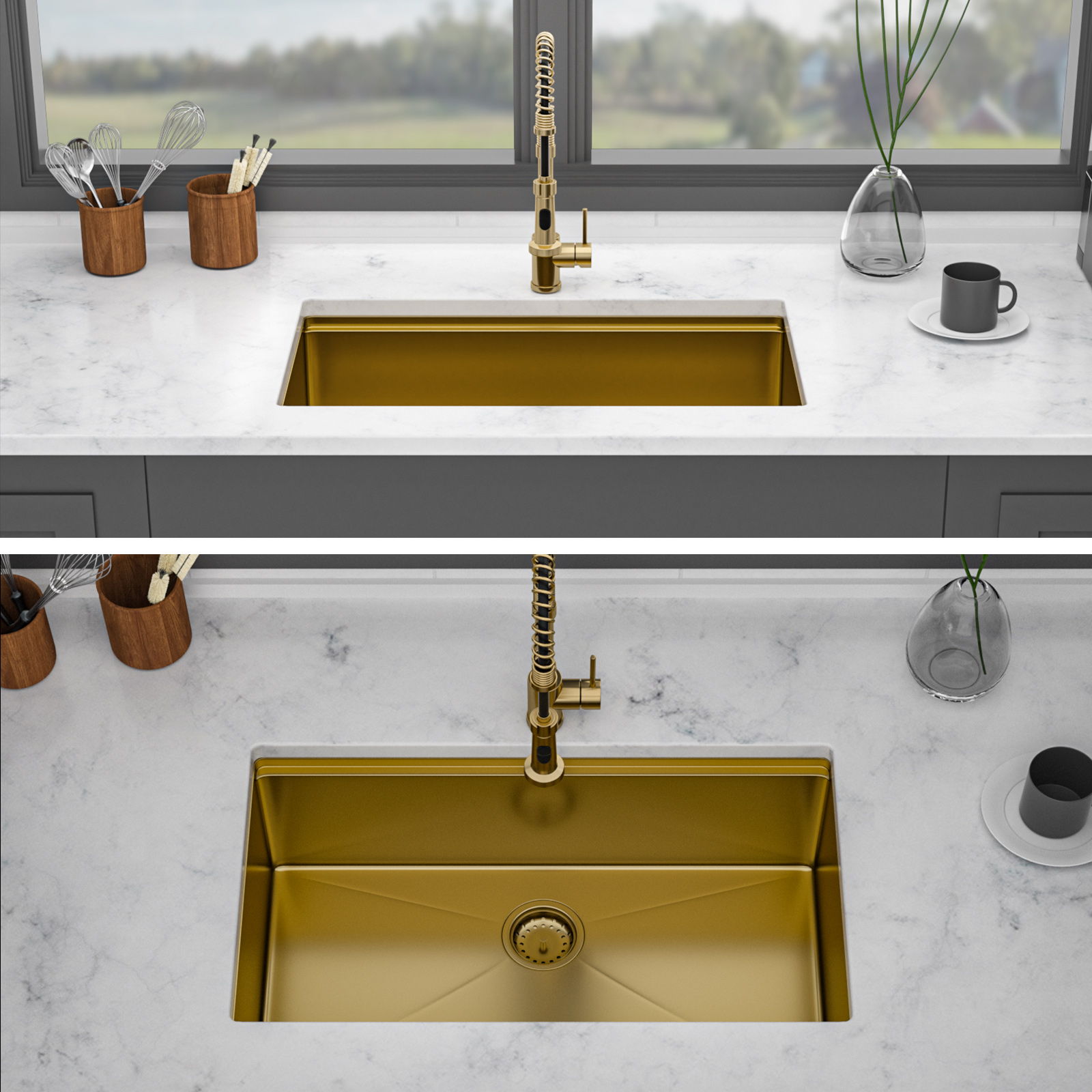 Gold Undermount Kitchen Sink 30" X 19" X 10" Stainless Steel 16 Gauge Deep Single Bowl With Workstation Ledges