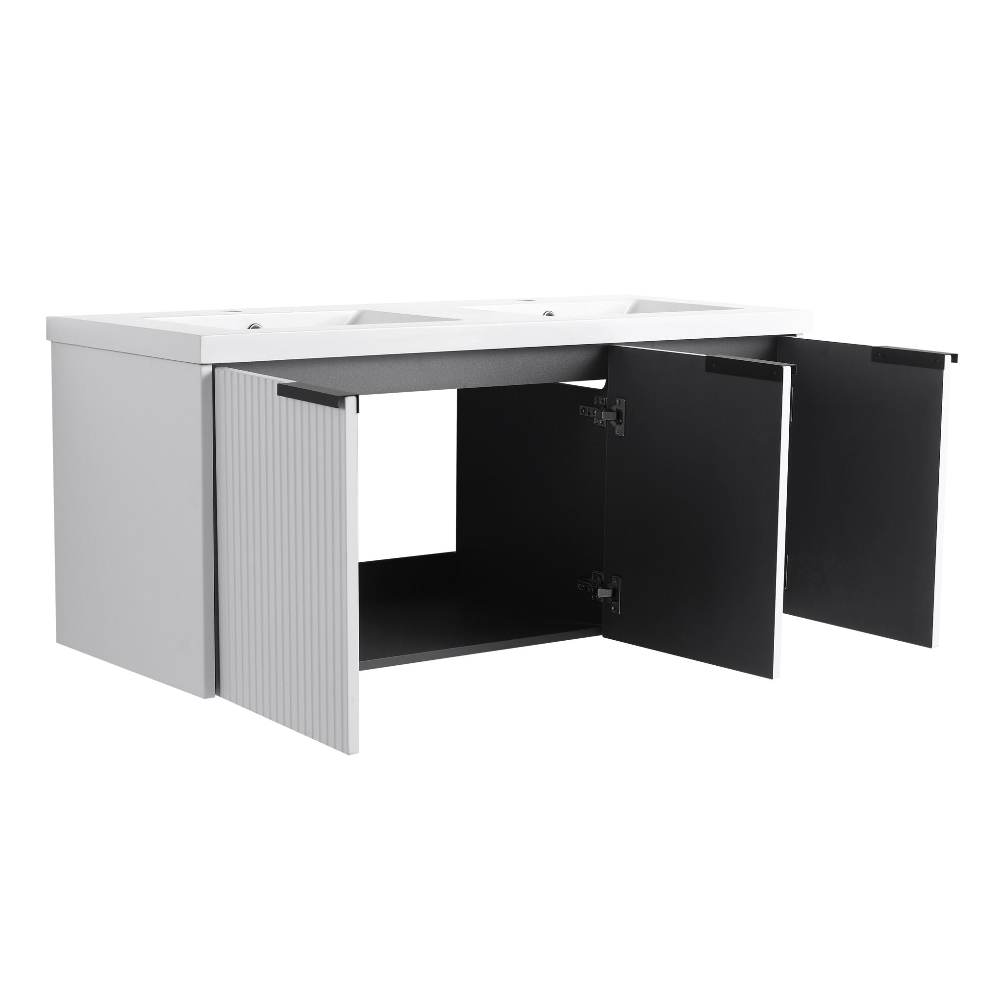 Contemporary Wall Mounted Bathroom Vanity With Resin Double Sink