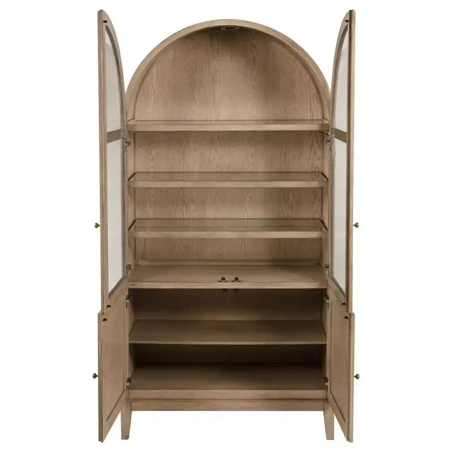 Kailani - 4-Door Cane Dining Vitrine Display Cabinet - Beige Oak - Best Buy Furniture