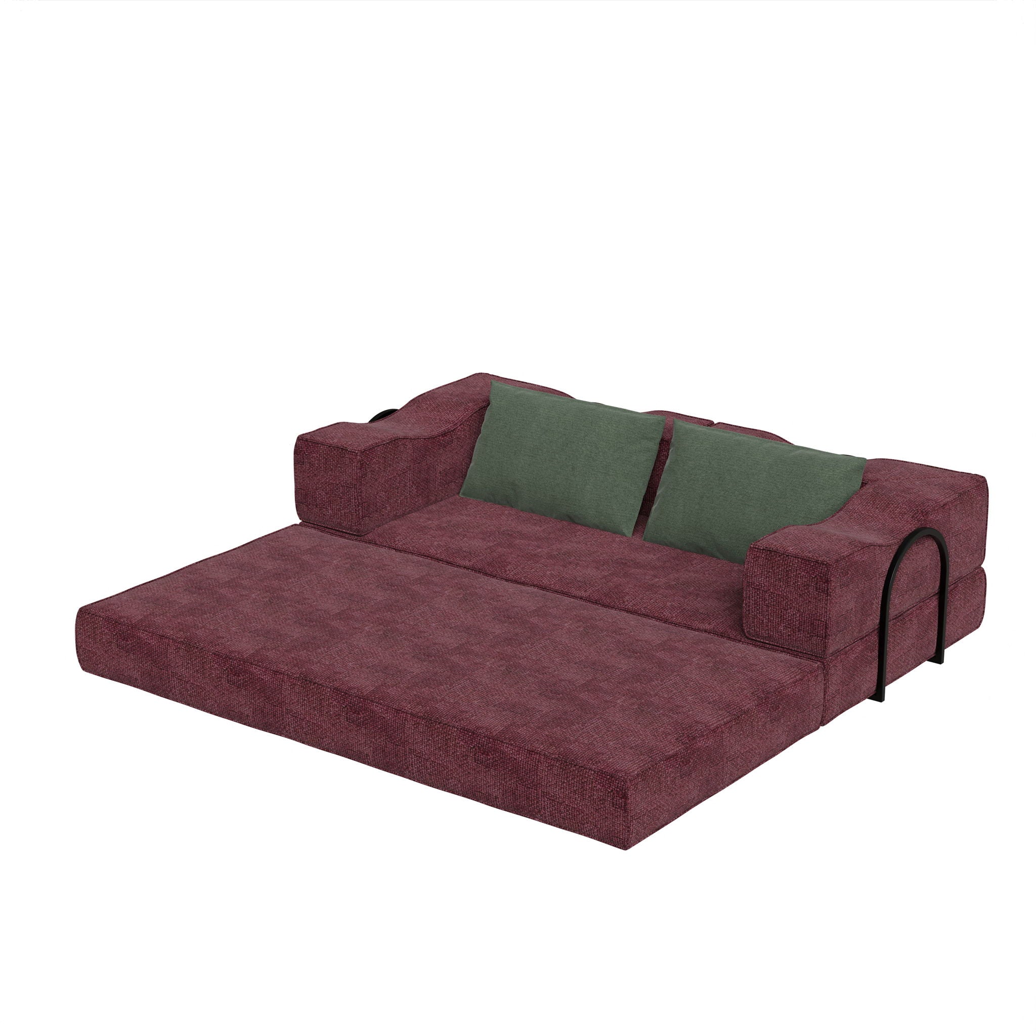 Convertible Couch Bed With 2 Pillows, 3 Seat Folding Floor Couch & King Size Bed Mattress, Diy Combination - Burgundy