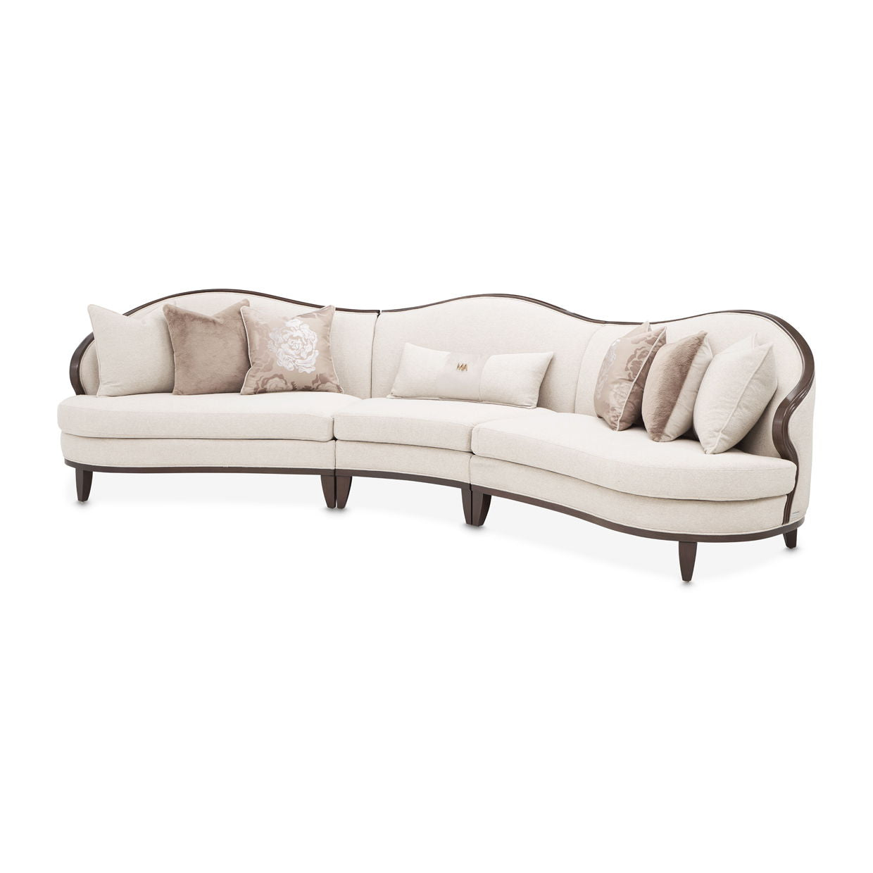 Camellia Field - 3-Piece Chenille Sofa - Beige / Dark Brown