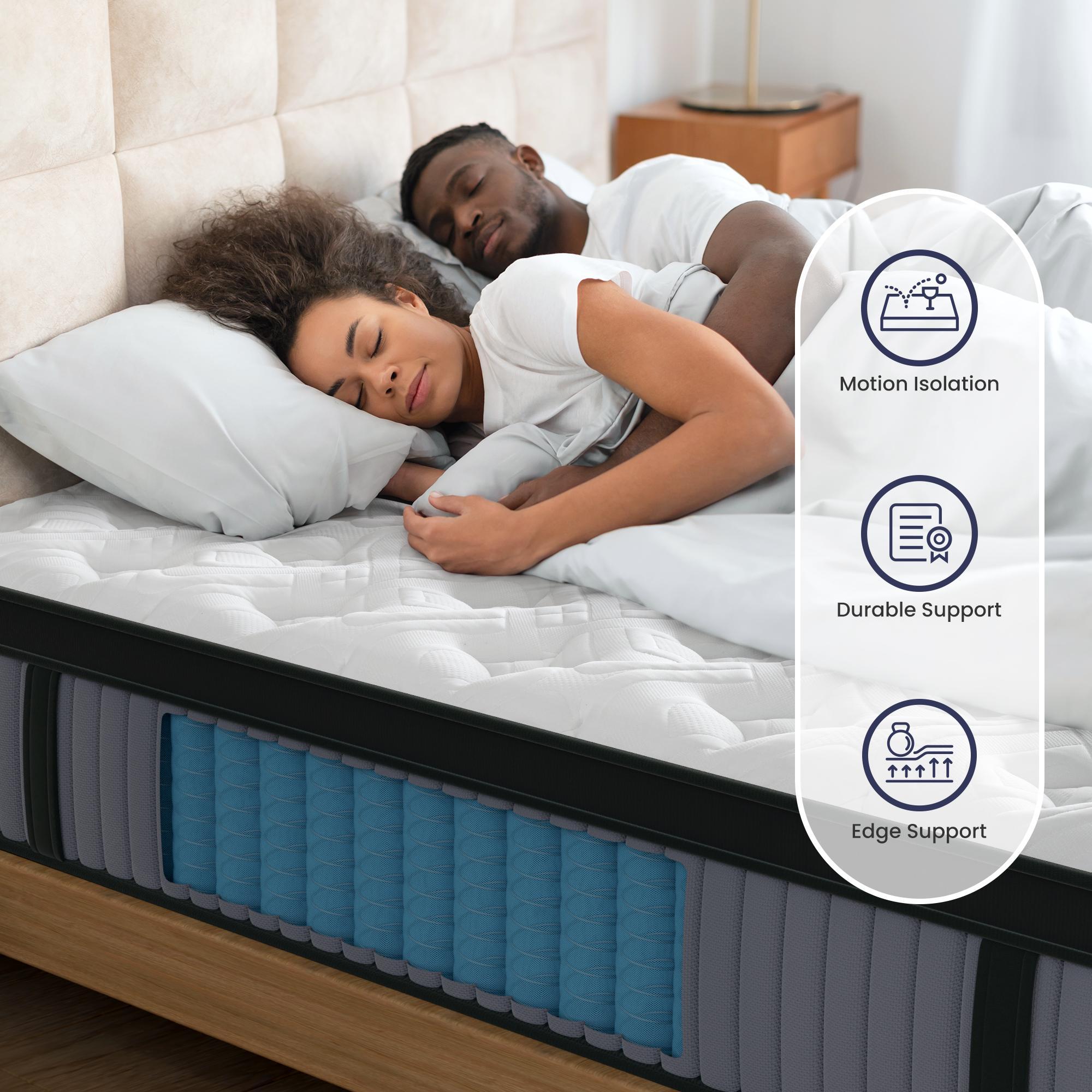 14" King Hybrid Mattress, Memory Foam & Pocket Spring Bed, Cooling, Pressure Relief, Back & Hip Support - Gray / White
