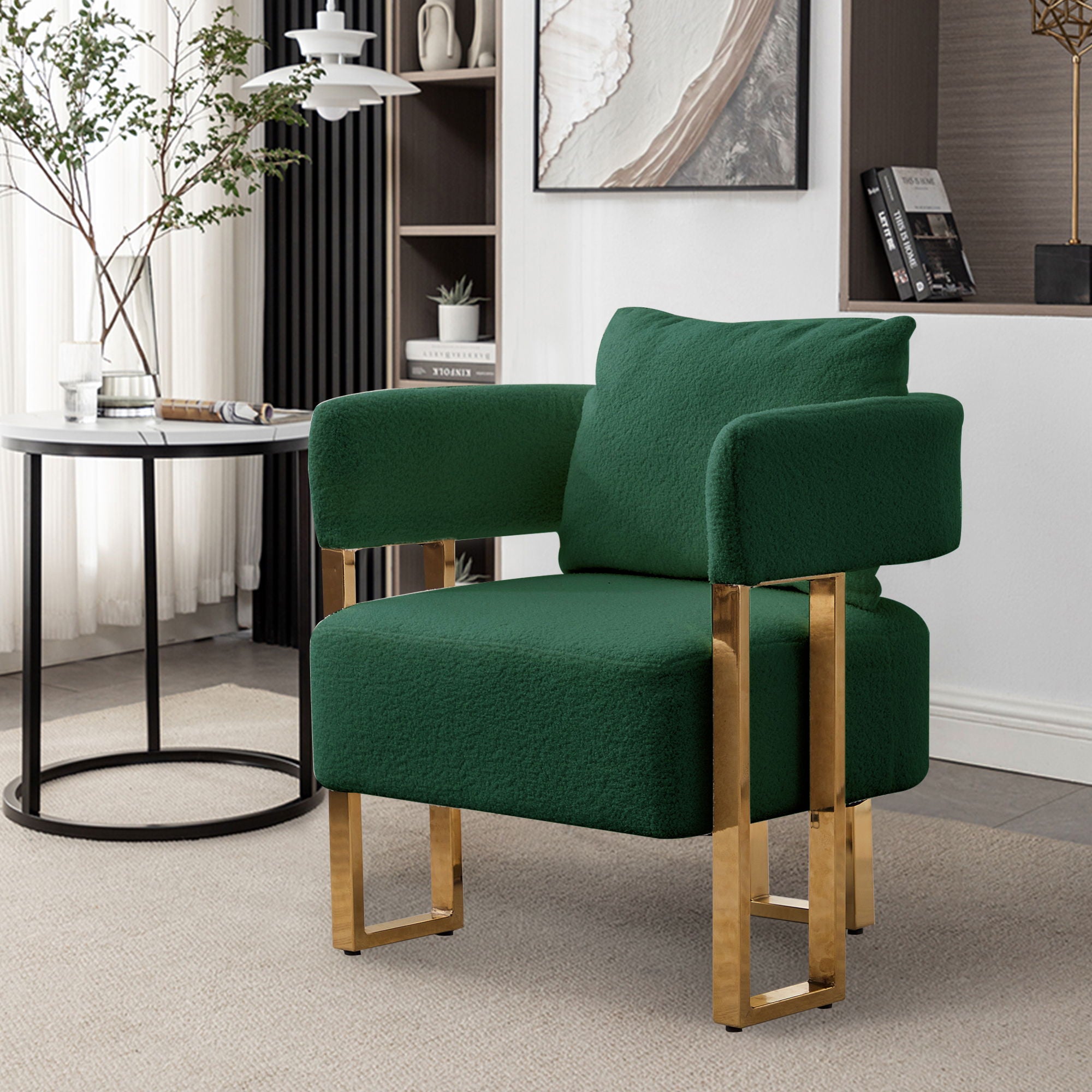 Modern Decorative Chair Teddy Fleece Upholstered And Metal Foot