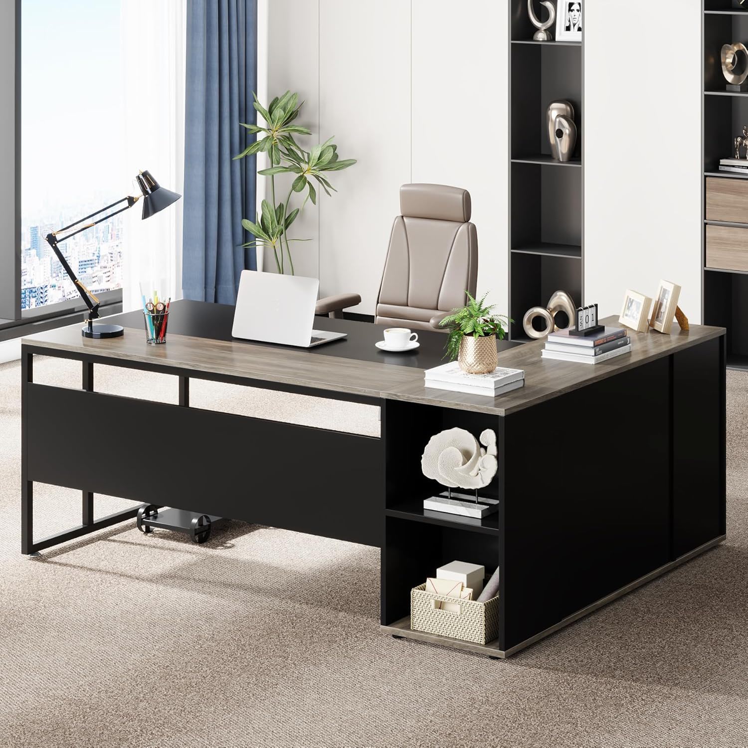 L-Shaped Executive Desk With Cabinet Storage