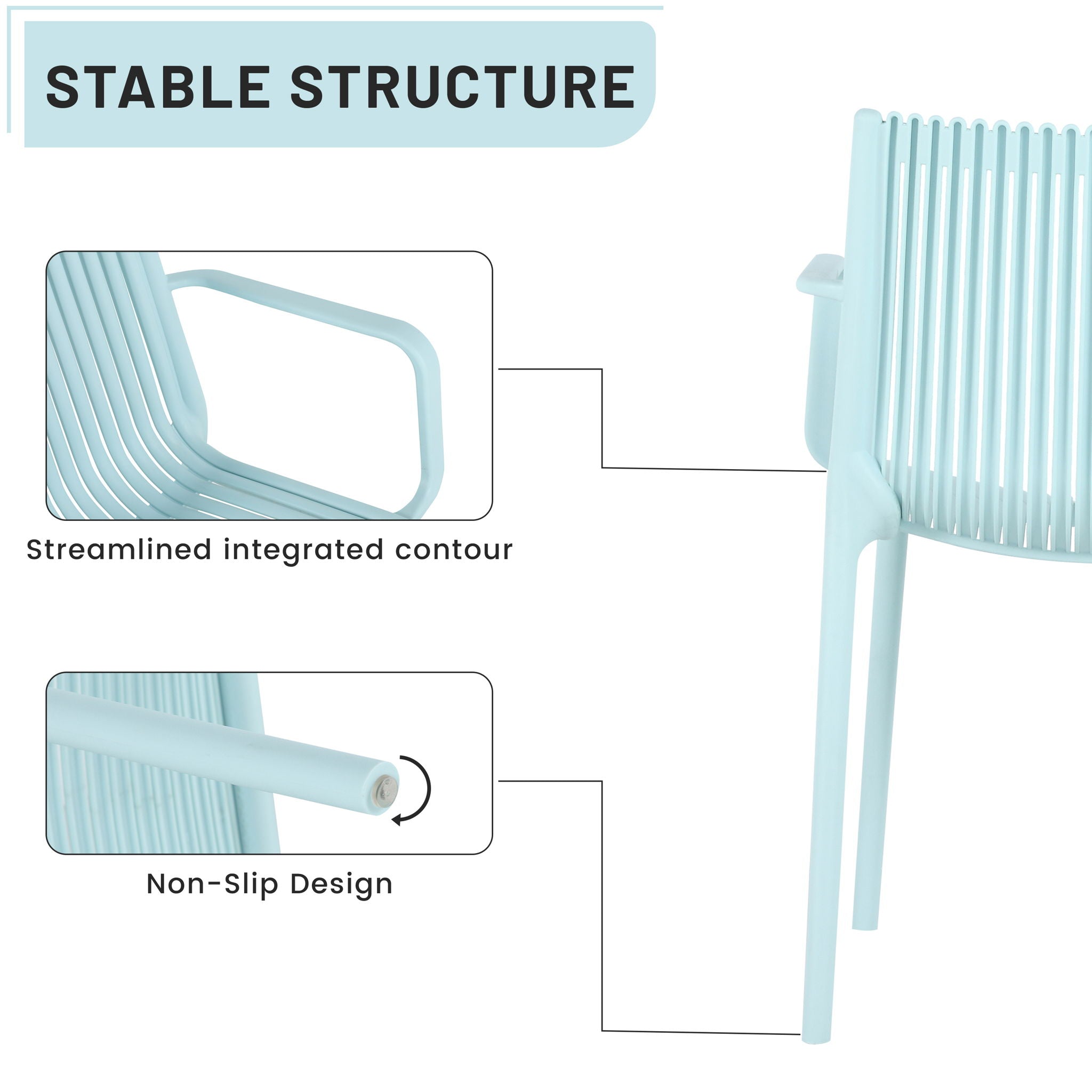 4 Piece Stackable Single Chairs With Vertical Stripe Design For All Weather