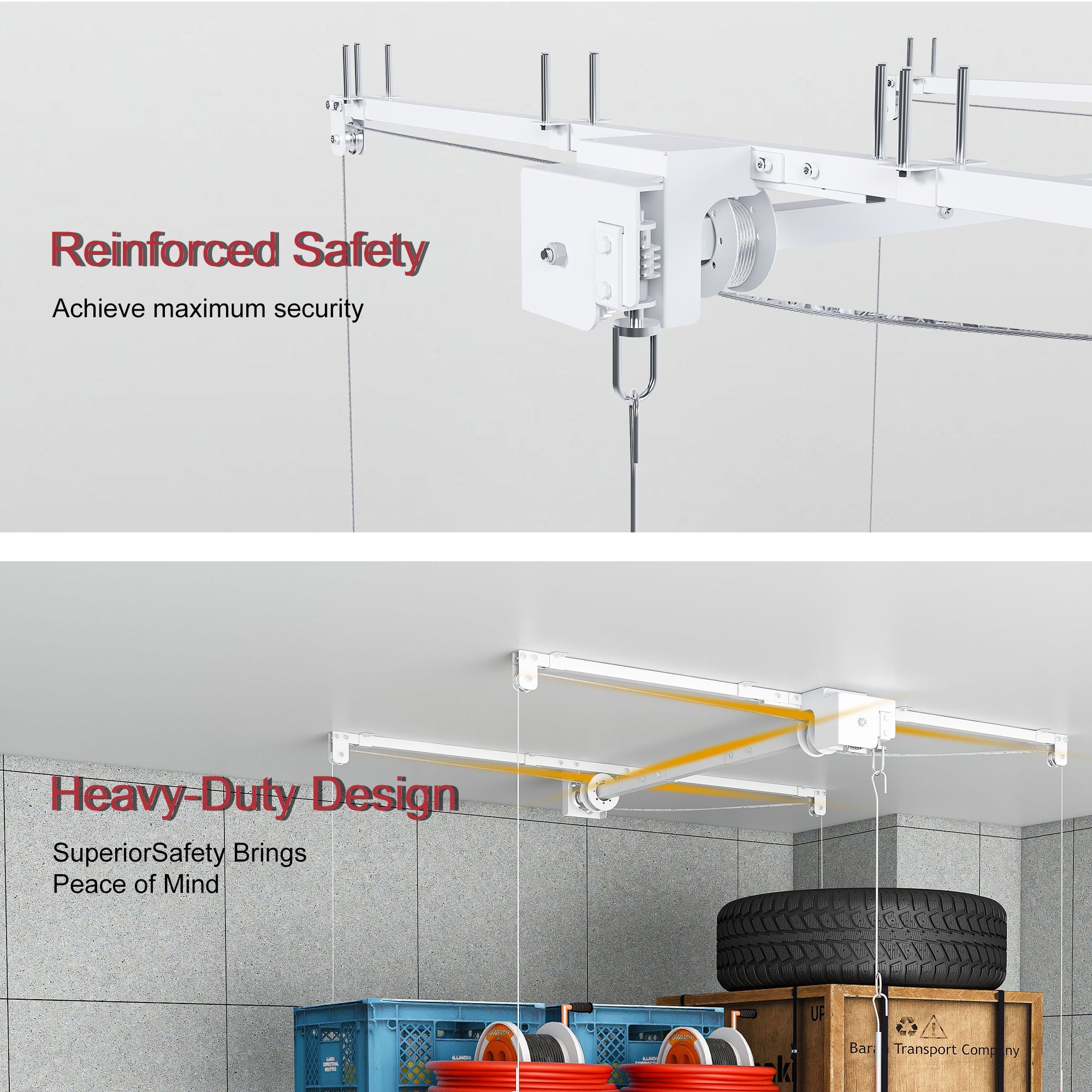 Overhead Garage Storage Rack 3 X 6 Ft For High Ceilings, With Safety Lock - White