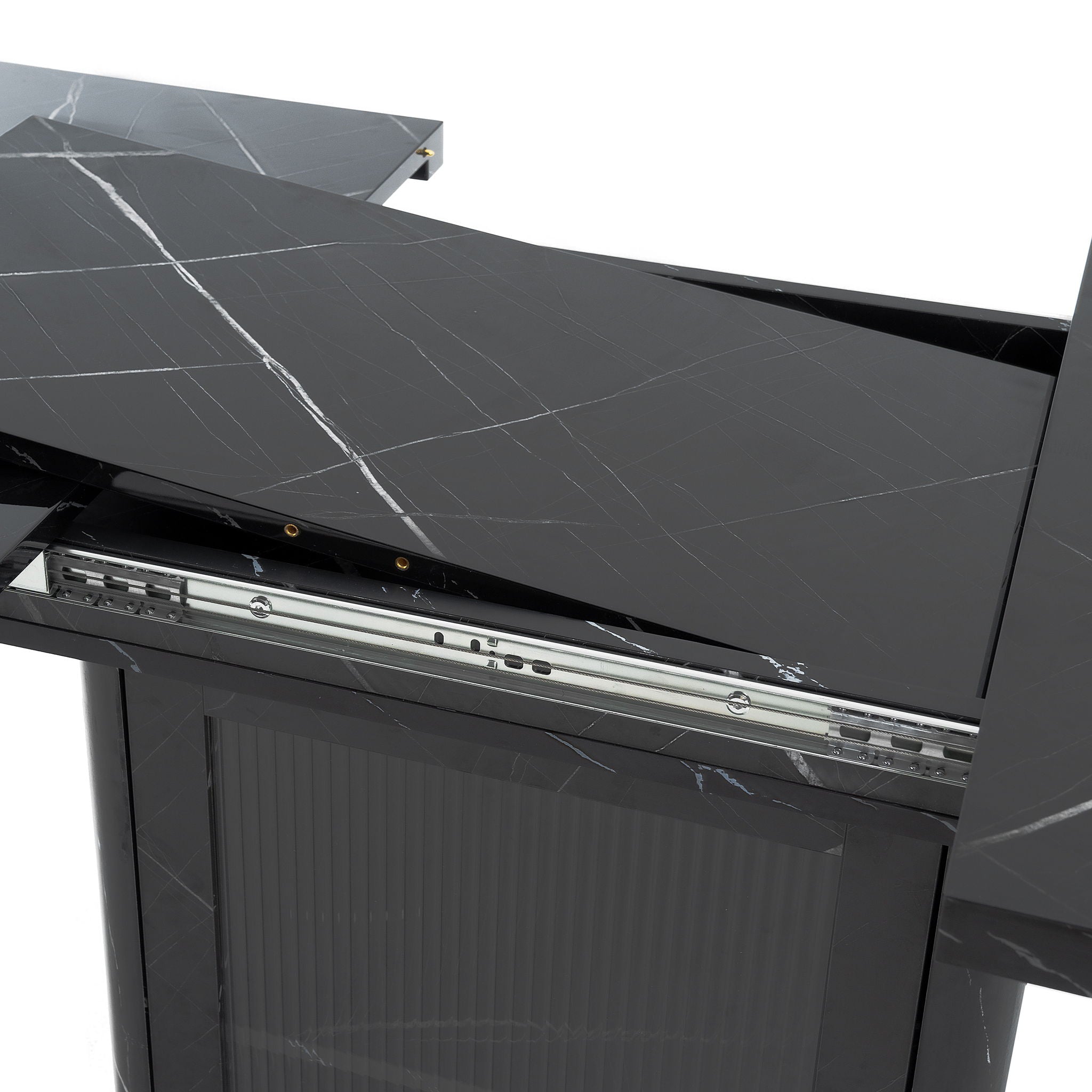 Modern Rectangle Dining Table With Stretchable Top, Storage Cabinet