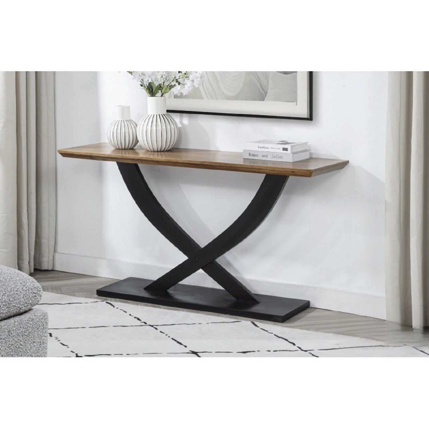 Entryway Console Table With Cross Legs Design - Natural / Espresso