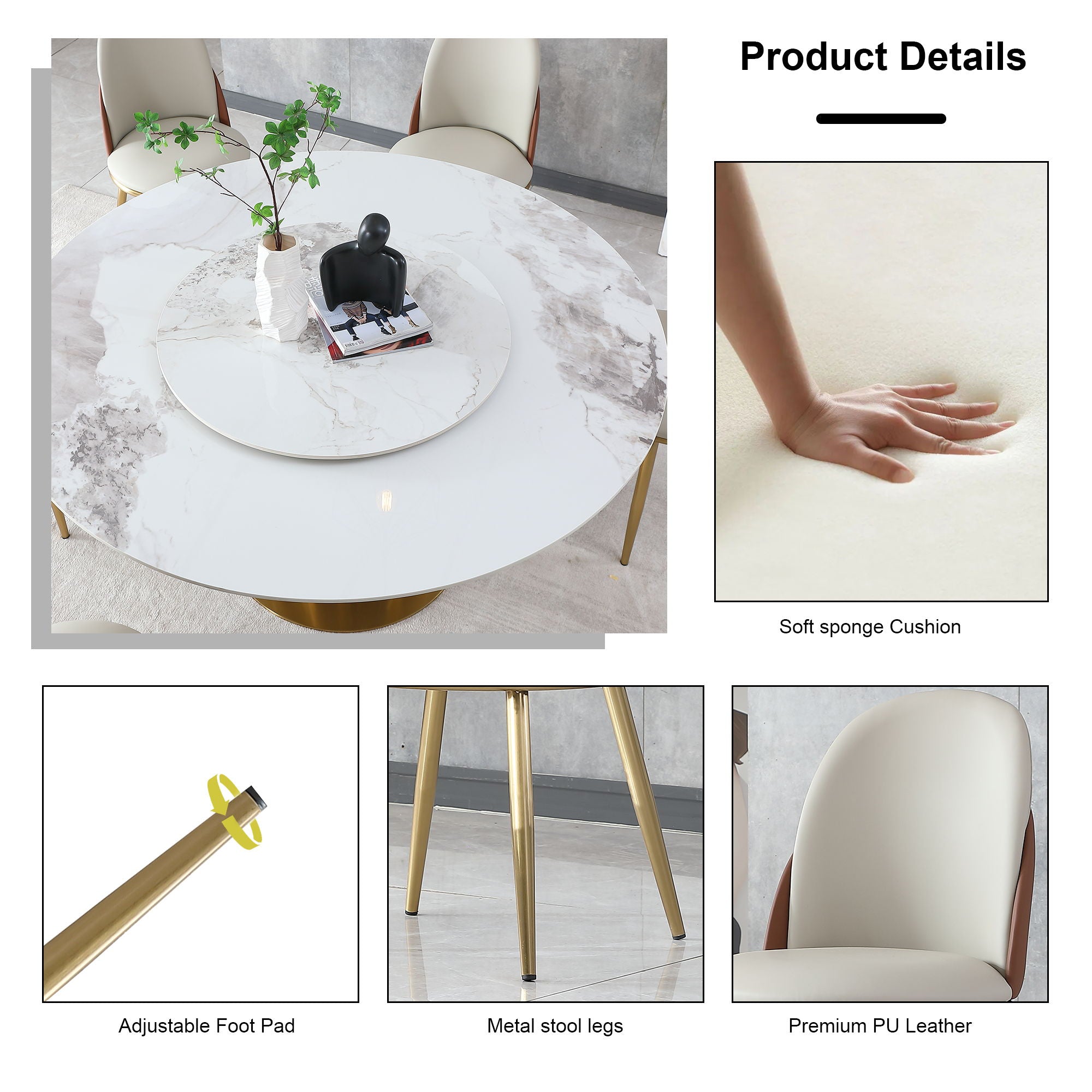 Round Stone Burning Table, Modern Marble Dining Table With Chairs